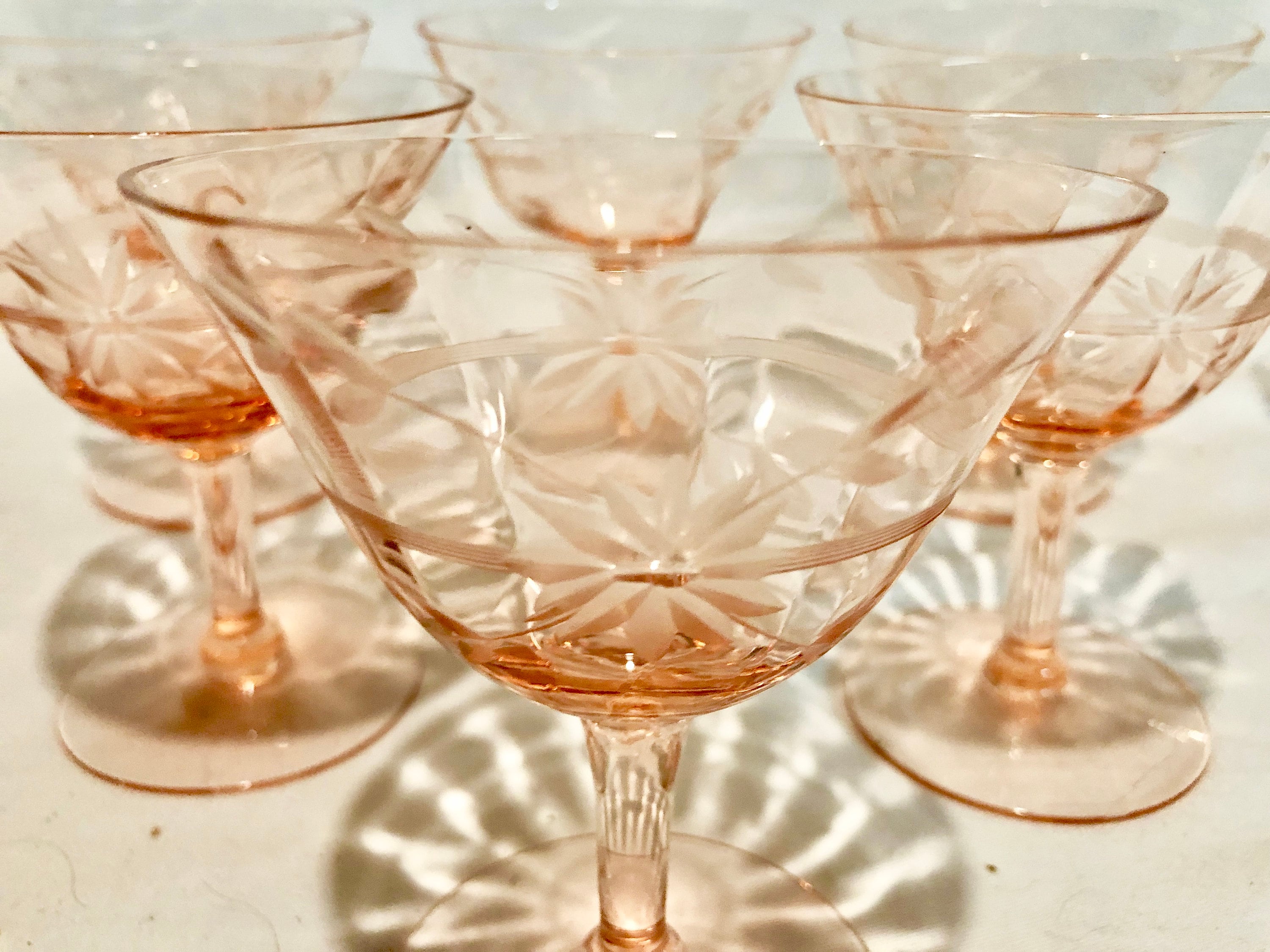 Vintage PINK DEPRESSION Glass Cocktail - Martini Glasses, Set of 6