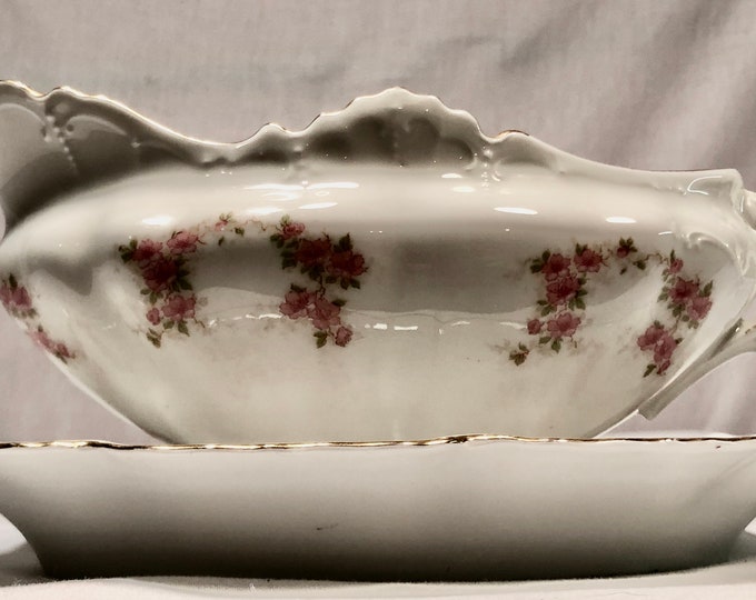 Vintage M&Z Imperial Vienna Austrian China/Porcelain Gravy Boat with Pink Floral Pattern, No 680