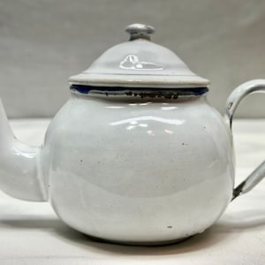 Vintage White and Blue Enamelware Teapot,Libertas Prussia