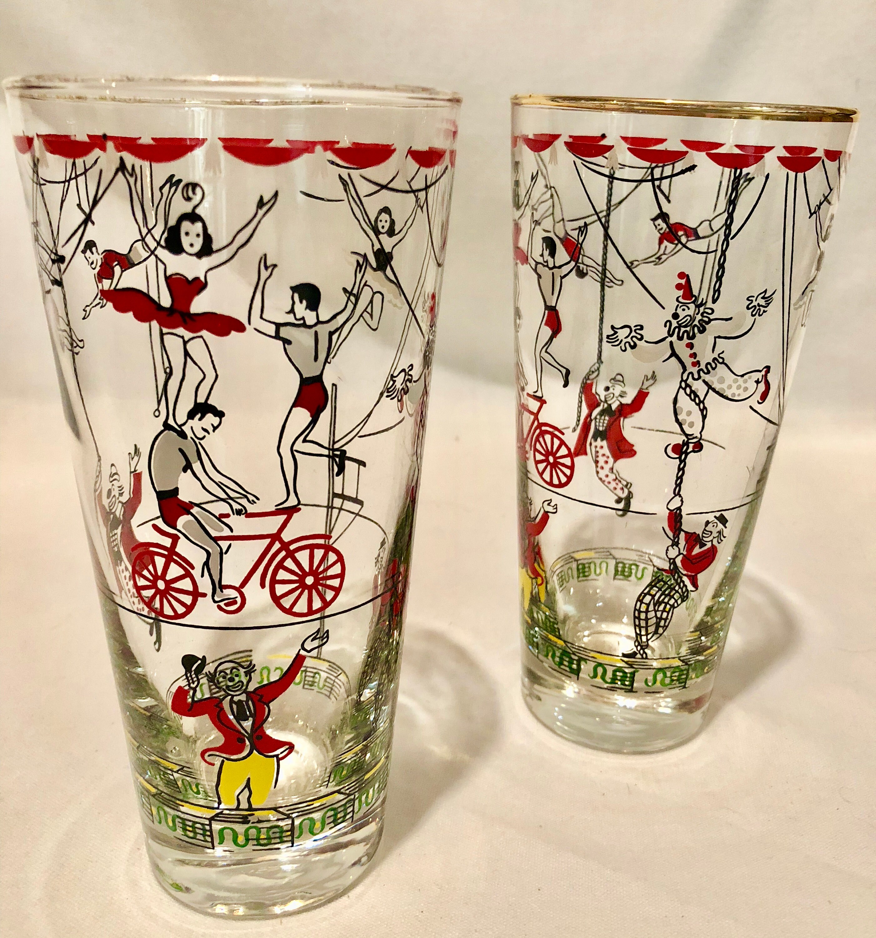 vintage circus drinking glasses