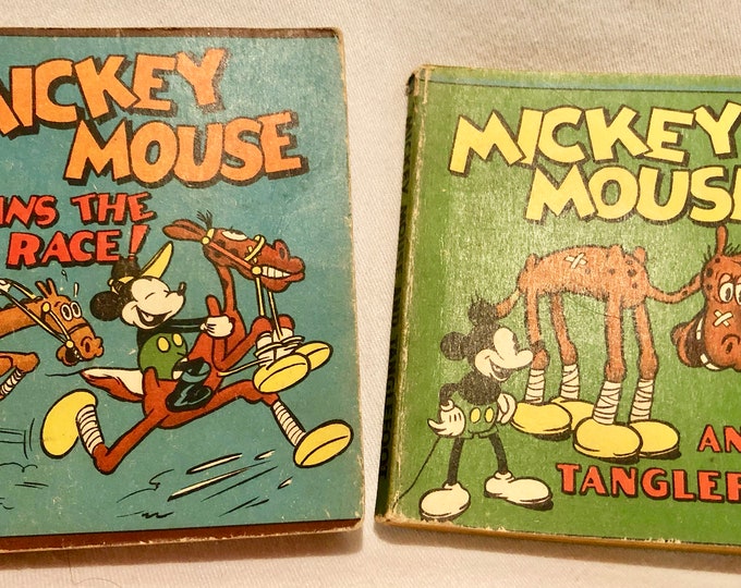 Vintage 'Mickey Mouse Wins the Race' copyright 1934 & 'Mickey Mouse and Tanglefoot',Mini Softcover Books, Whitman Publishing Co