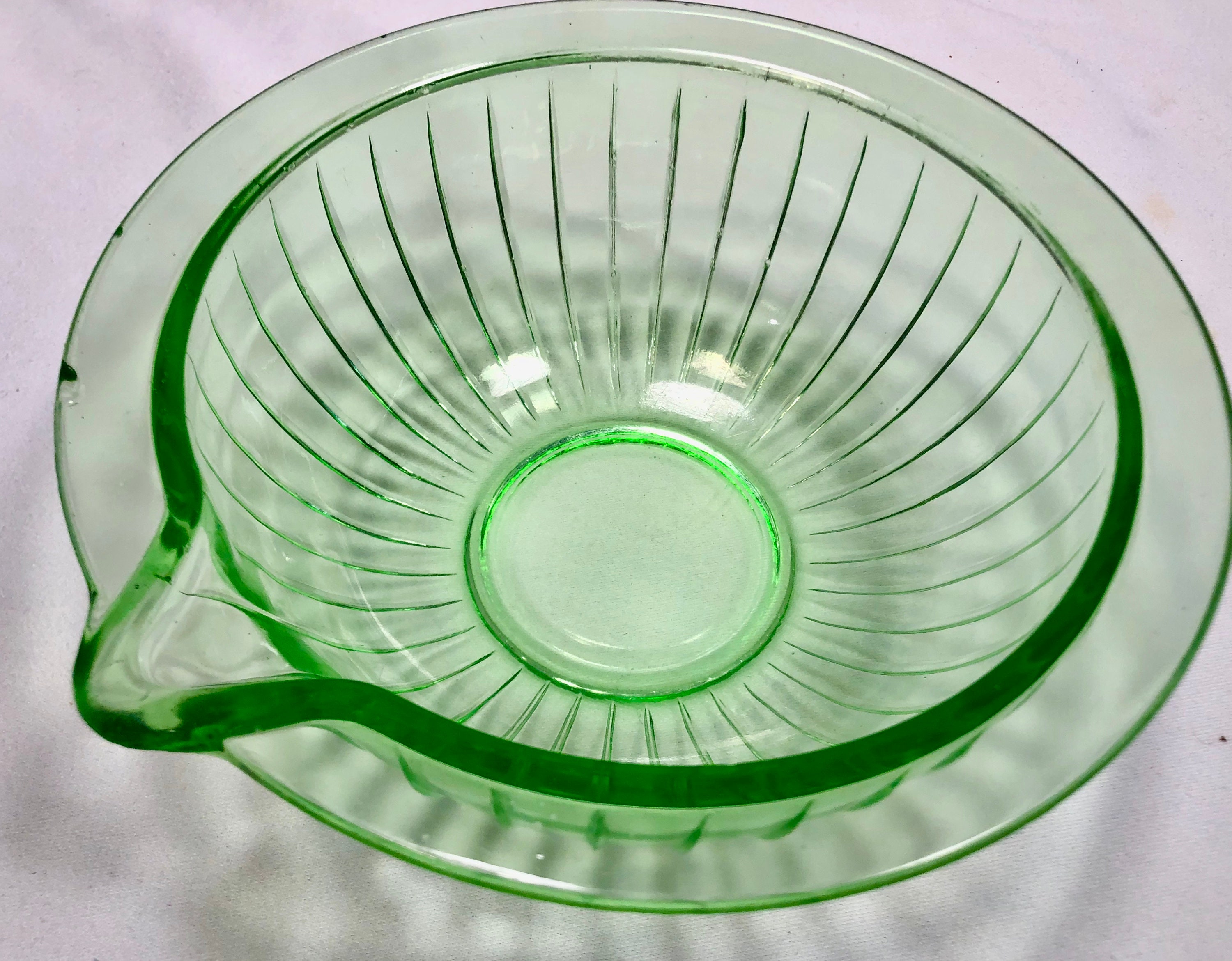 Vintage Midcentury Green Glass Mixing Bowl with Spout