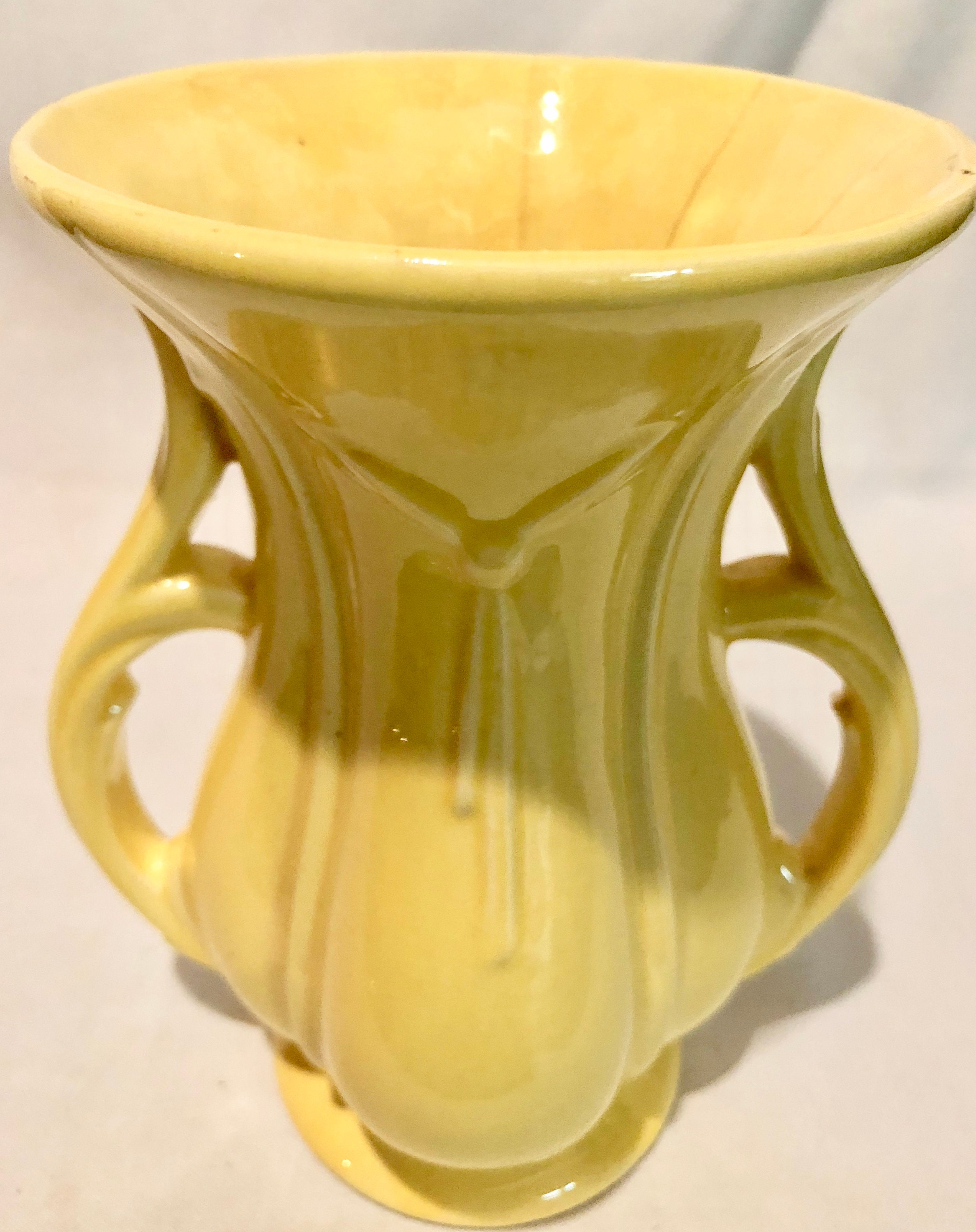 Vintage Yellow Two Handled Vase by McCoy Pottery