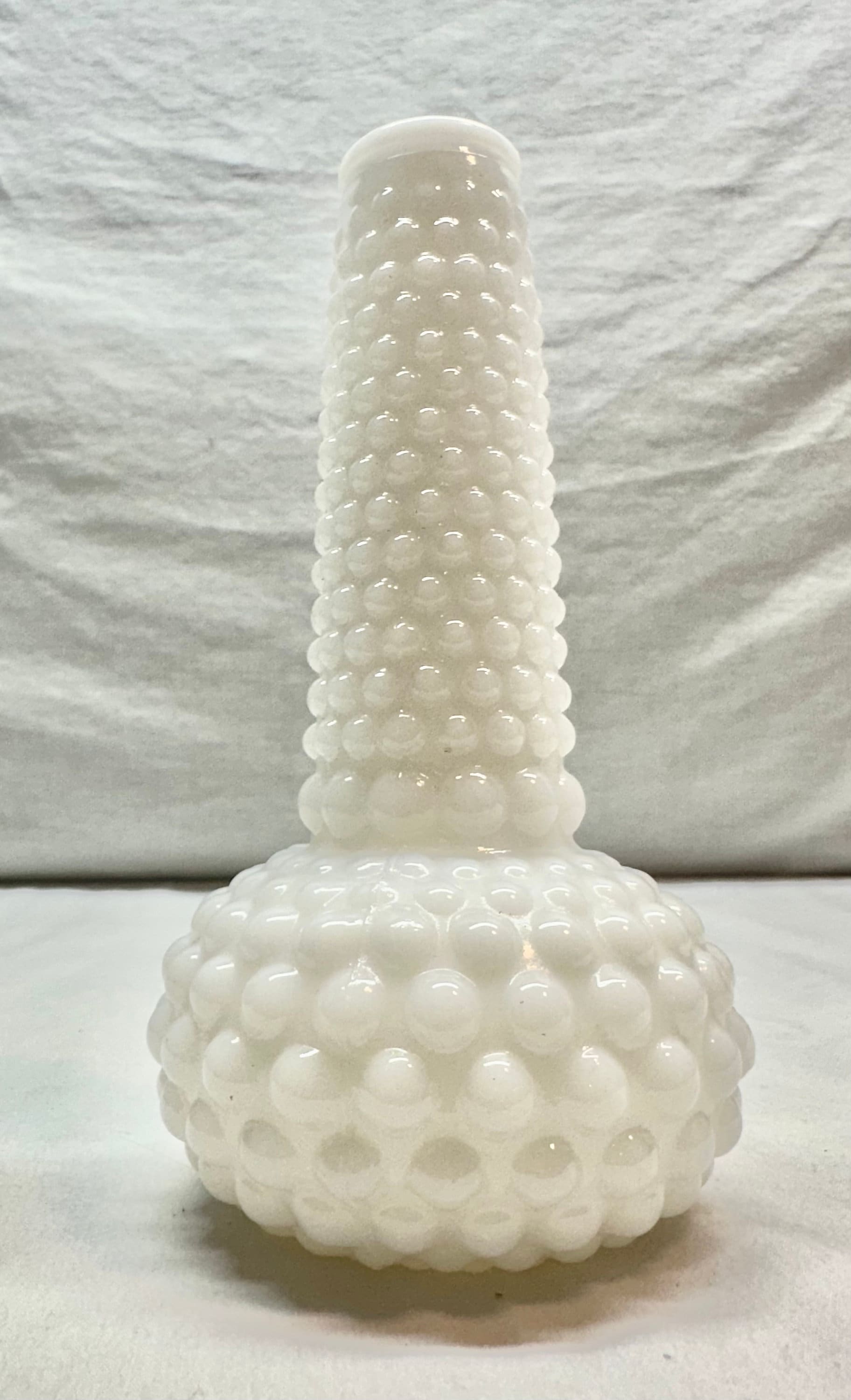 Vintage White Milk Glass Hobnail Vase