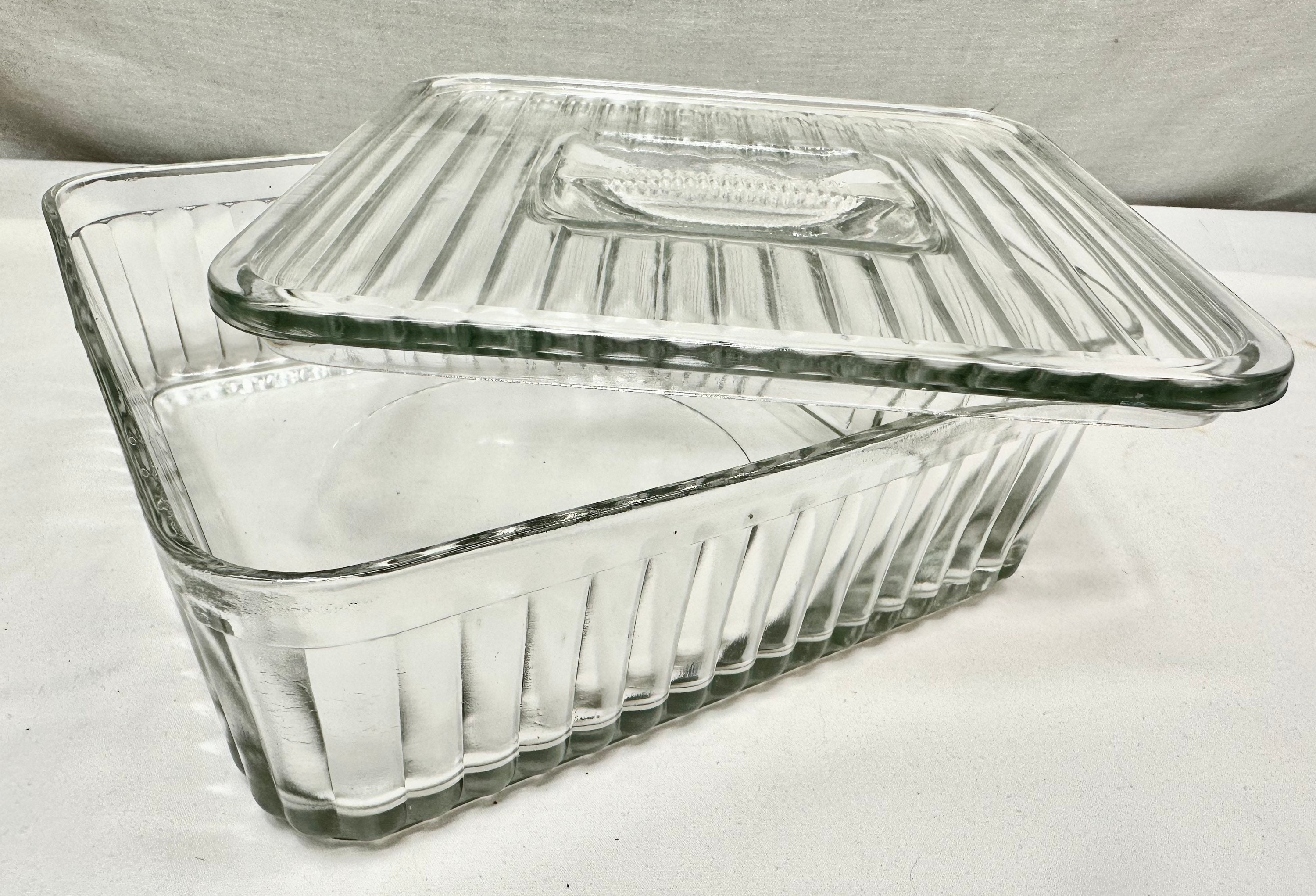 Vintage Large Square Clear Glass Refrigerator Storage Container