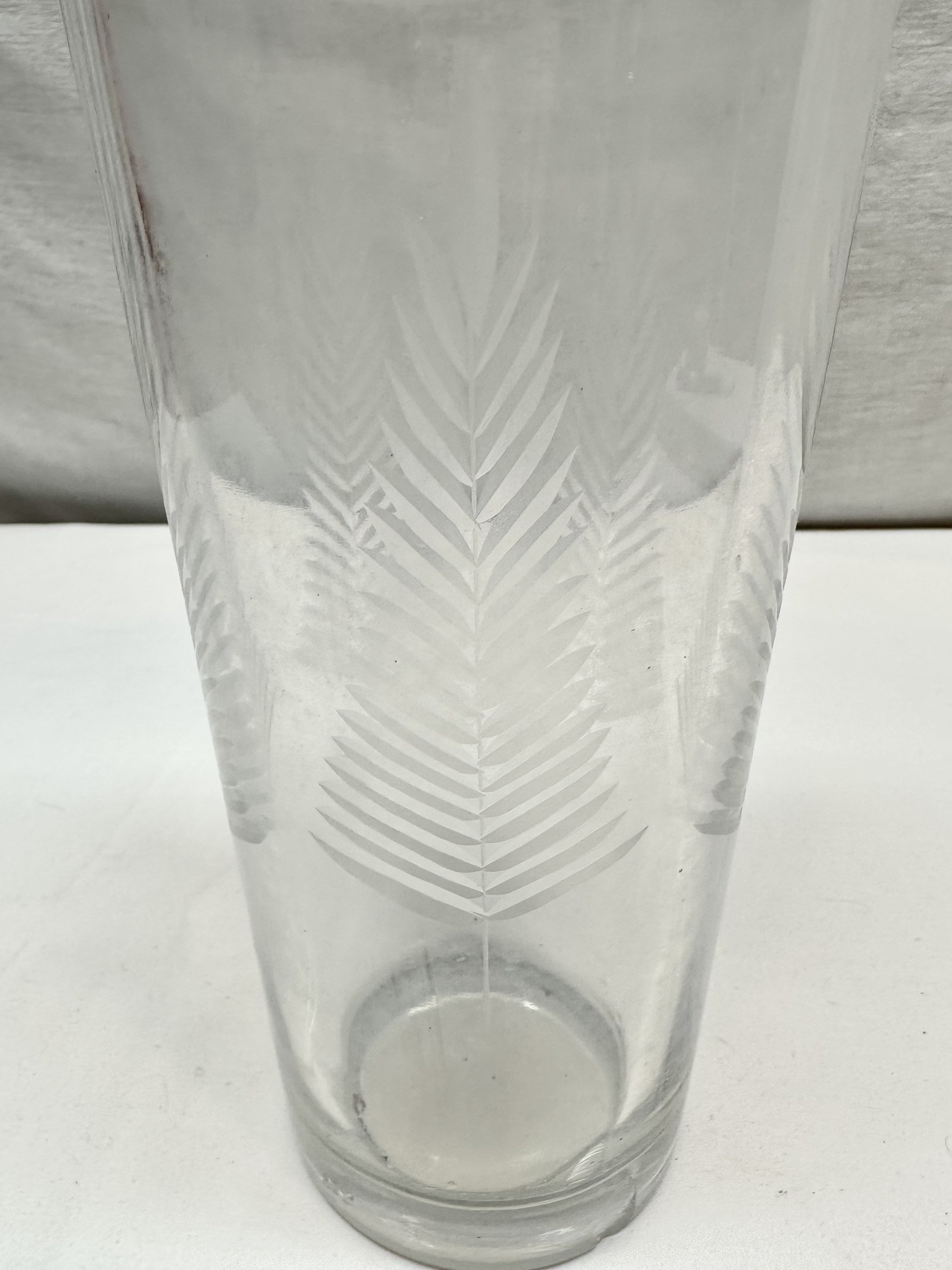 Vintage Clear Etched Glass Cocktail Shaker with Silver Lid