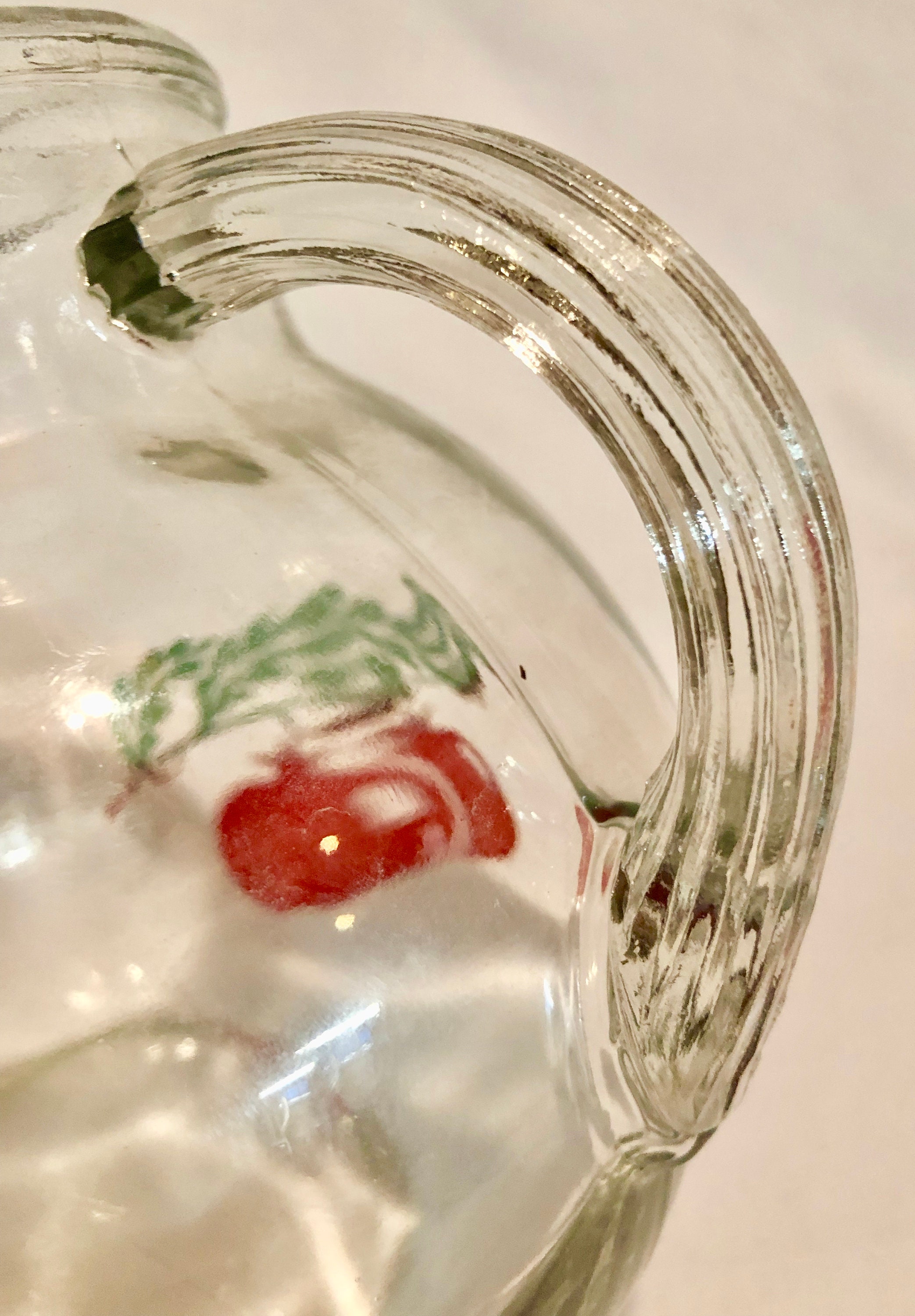 Vintage Midcentury Glass Orange /Tomato Juice Pitcher with Ice Lip