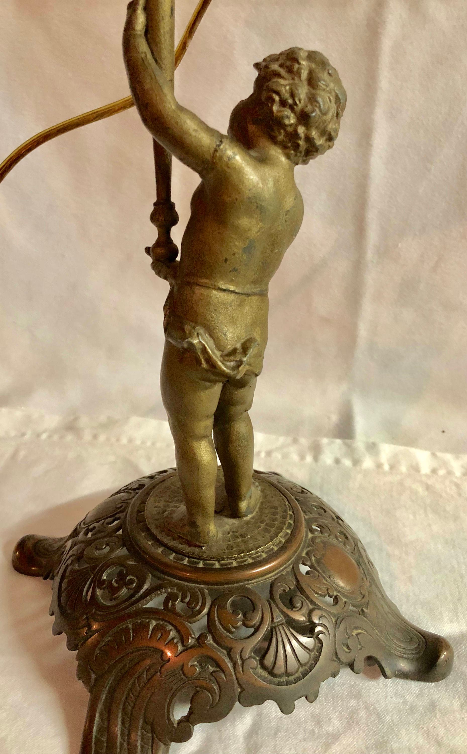Antique Brass Cherub Table Lamp