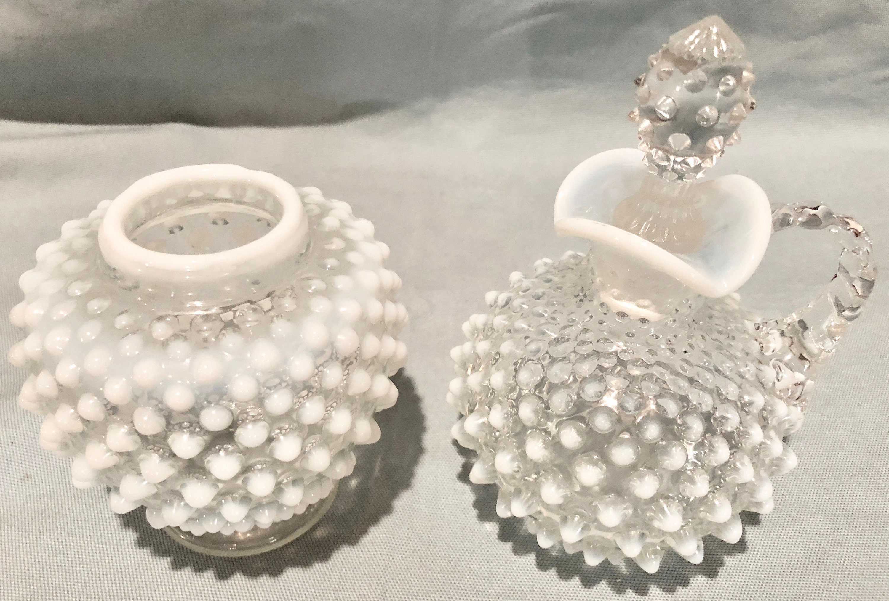 Vintage Clear/White Fenton Style Hobnail Glass Serving Pieces