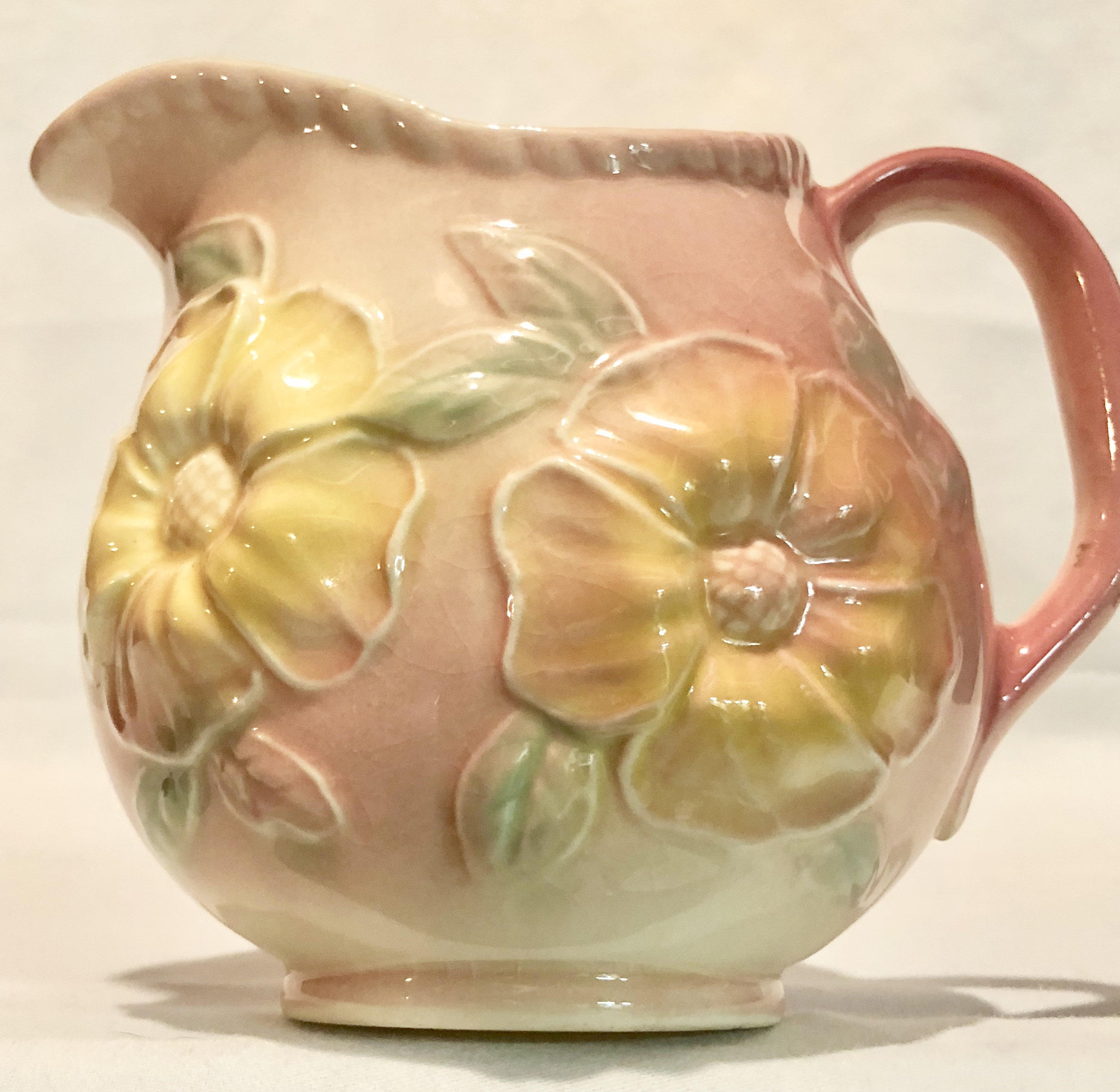 USA Pottery Vintage Pink Juice/Water Pitcher with Yellow Flowers