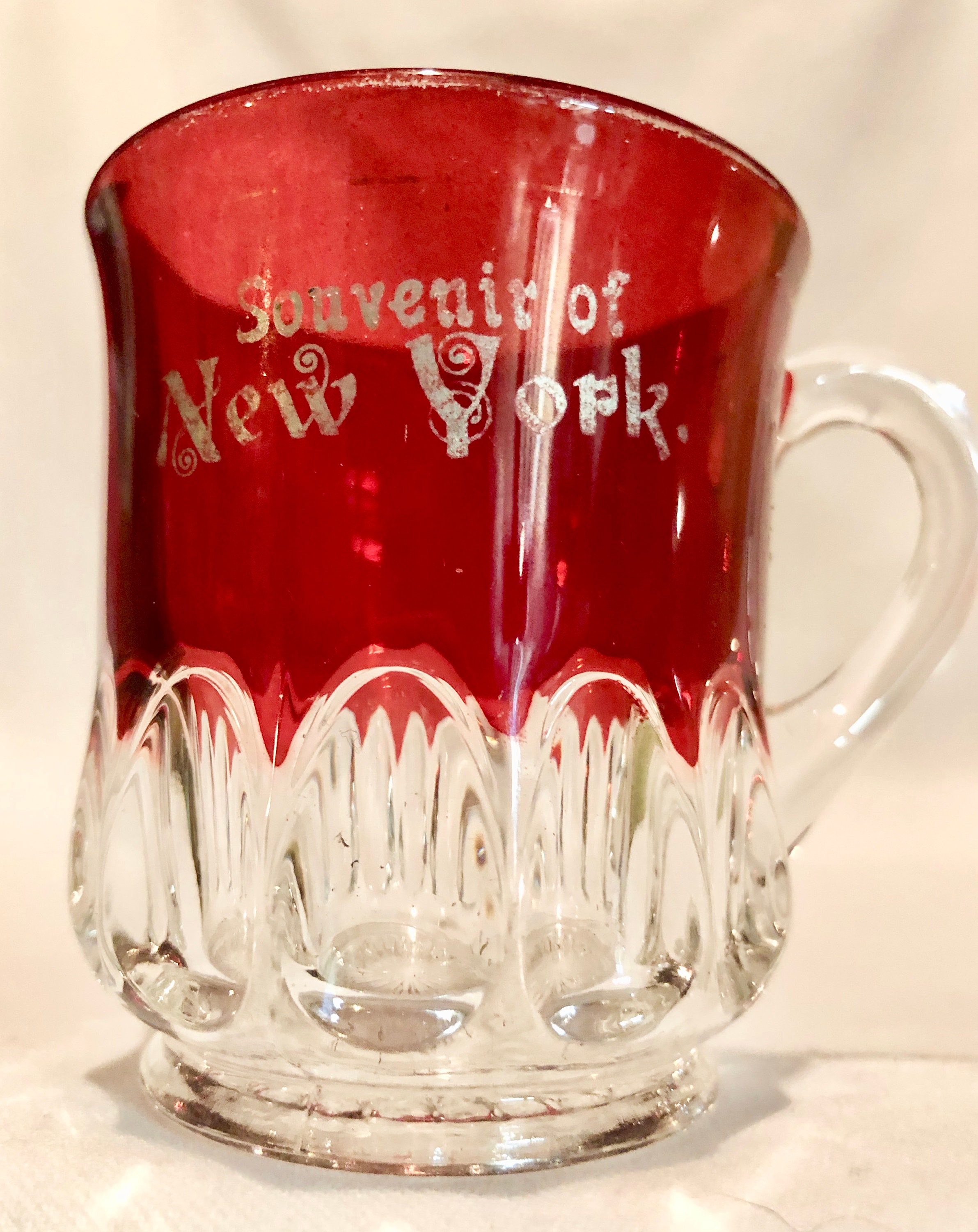 Antique Cranberry Glass Souvenir Cup/Mug Souvenir of New York