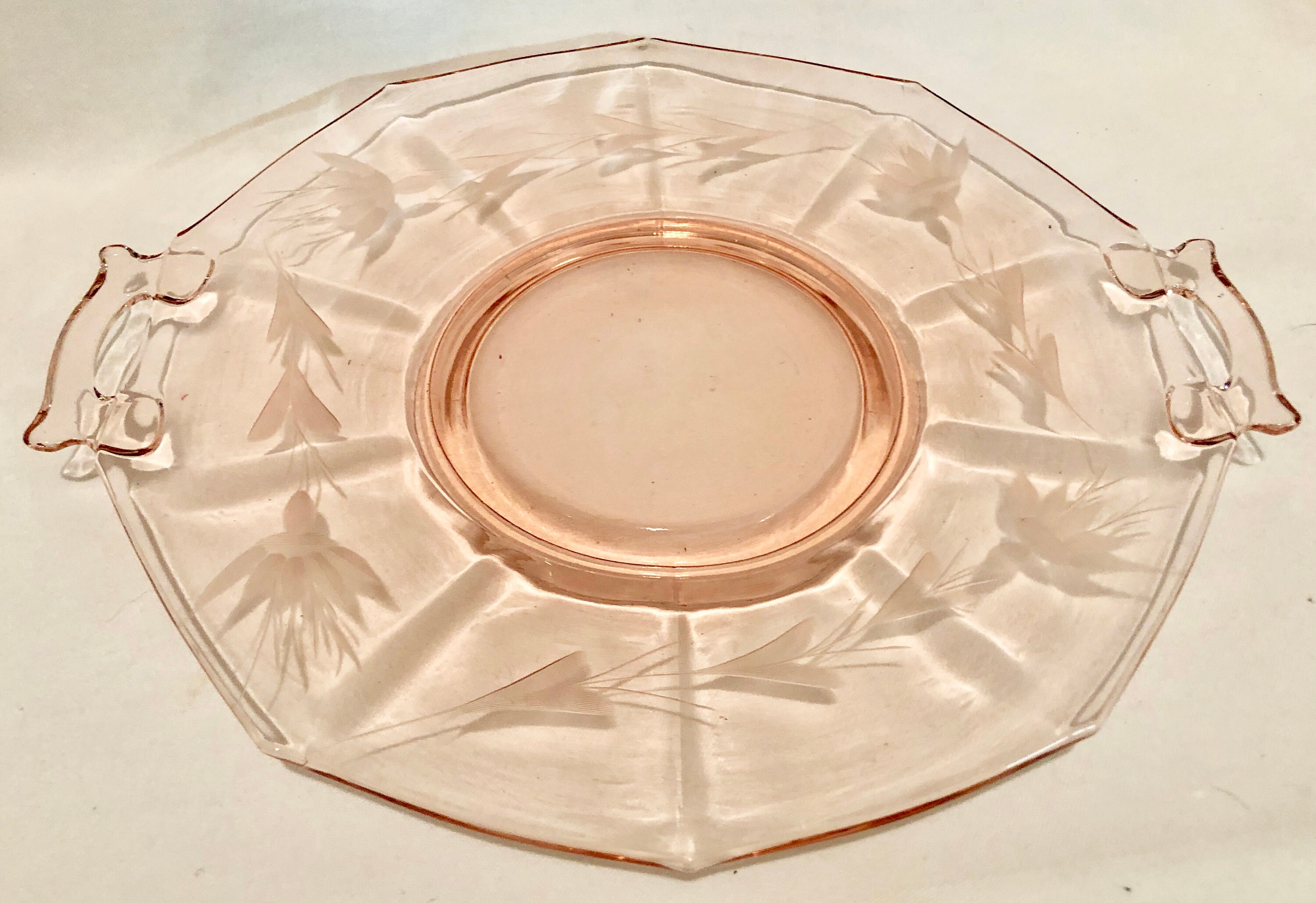 Vintage Blush Pink Depression Glass Cake/Serving Plate ...