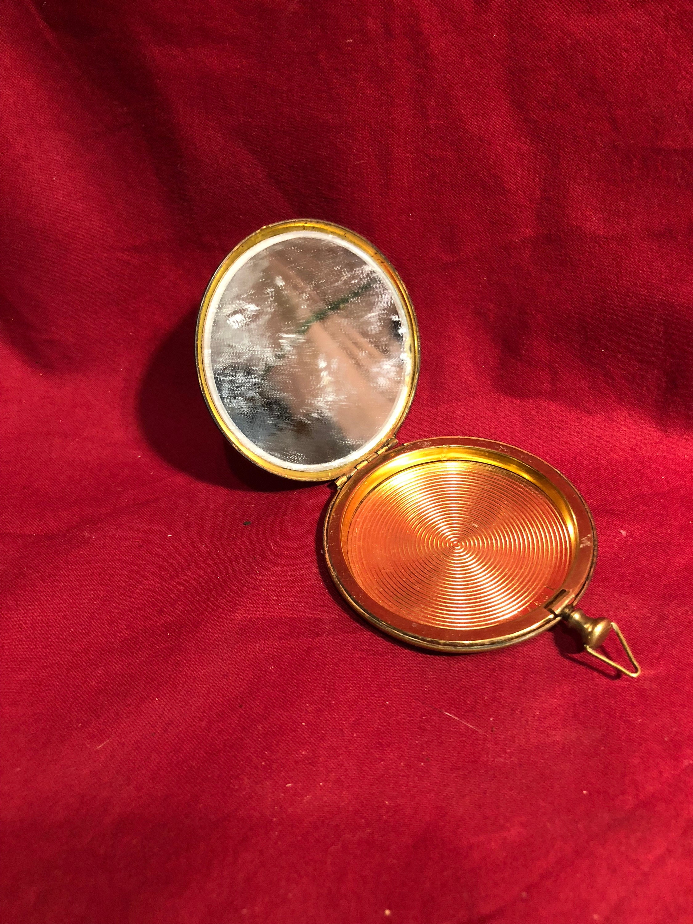 Vintage Gold Ladies Compact Purse Mirror with Monogram Made in USA