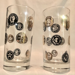 Vintage MidCentury Black & Gold Coin Libby Regency Highball Glasses -Set of Two