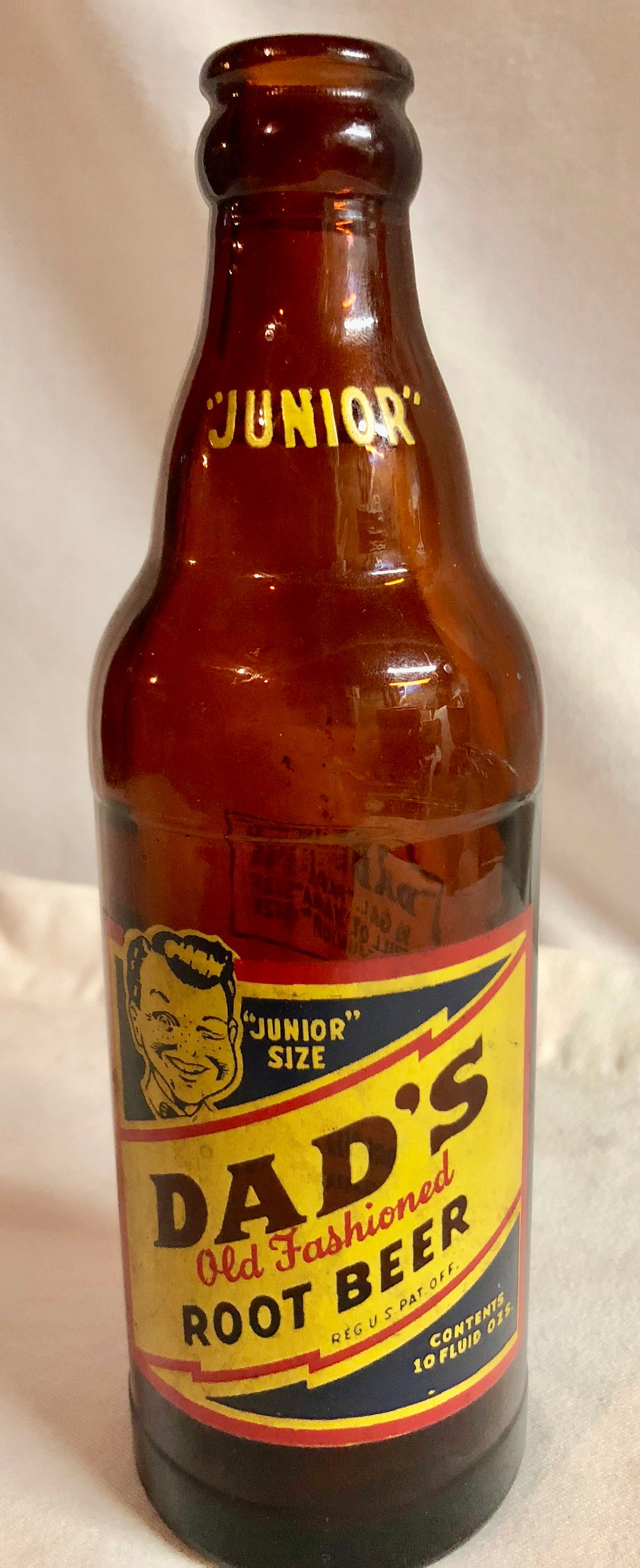 Vintage 'Dad's Old Fashion Root Beer' Amber Glass Bottle Junior Size