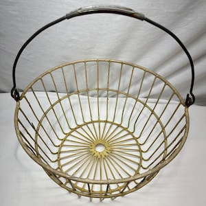 Vintage Yellow Rubber Coated Metal Egg Basket
