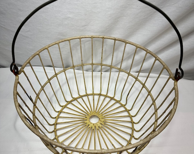 Vintage Yellow Rubber Coated Metal Egg Basket