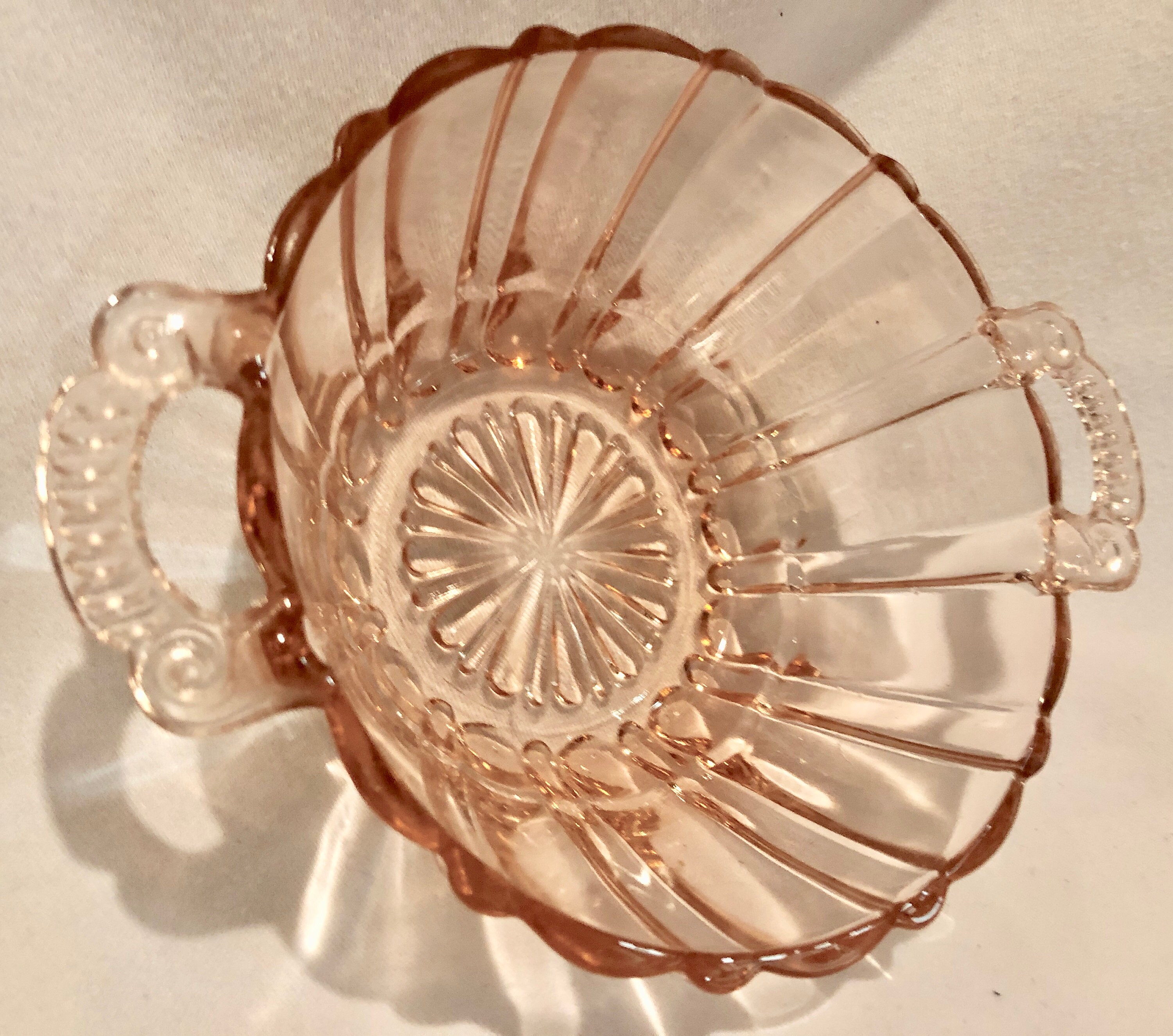 Blush Pink Depression Glass 'Oysters and Pearls' Two Handled Compote