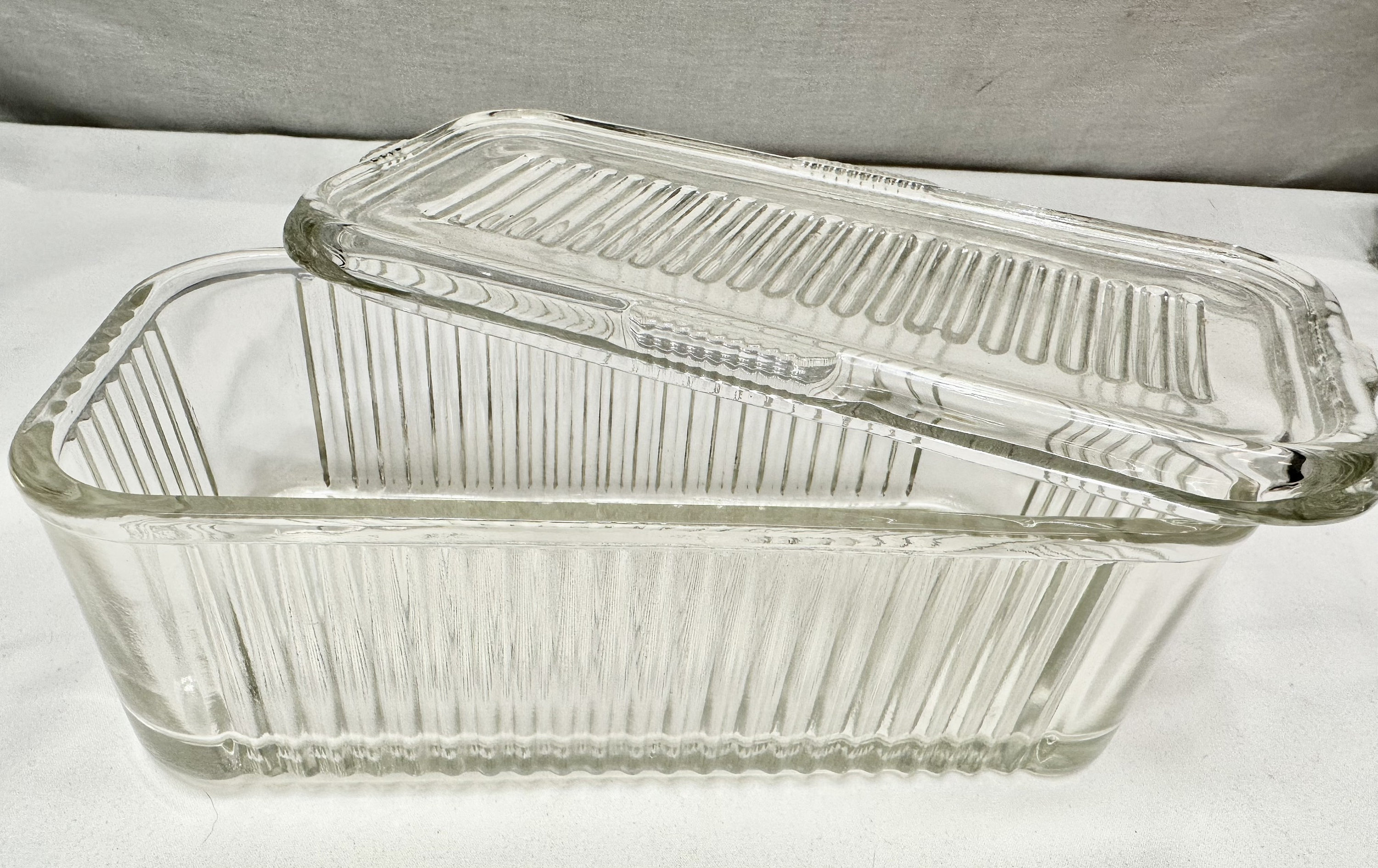 Vintage Clear Ribbed Glass Rectangular Refrigerator Container