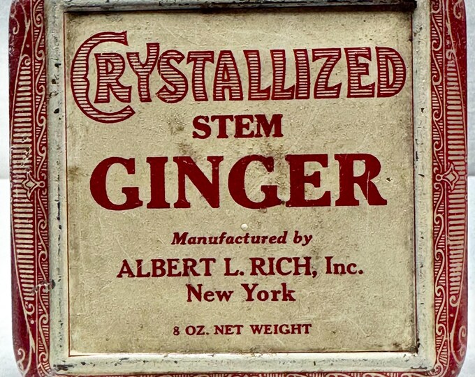 Vintage Crystallized Stem Ginger Advertising Tin,8 Oz, Albert L Rich, New York