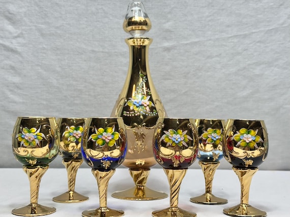 アンティーク ムラーノガラス デキャンタ セット：トレ・フオキ