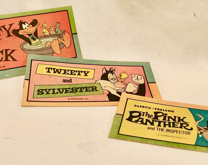 Vintage Warner Bro’s Mini Cartoon/Comic Book Collection- Set of Three- Daffy Duck, Sylvester and Tweety, Pink Panther- Copyright 1976