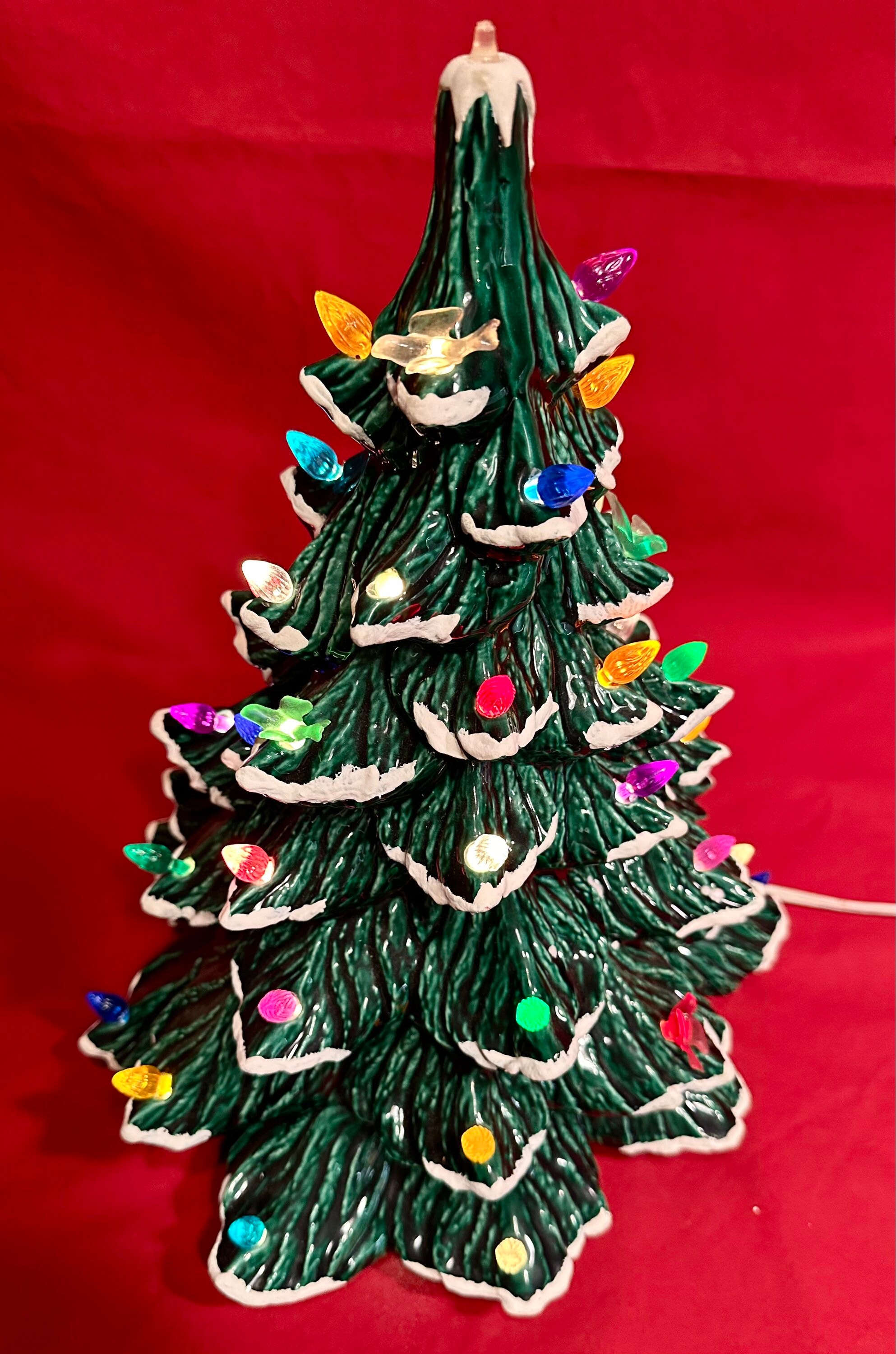 Vintage Green Ceramic Lighted Table Top Christmas Tree