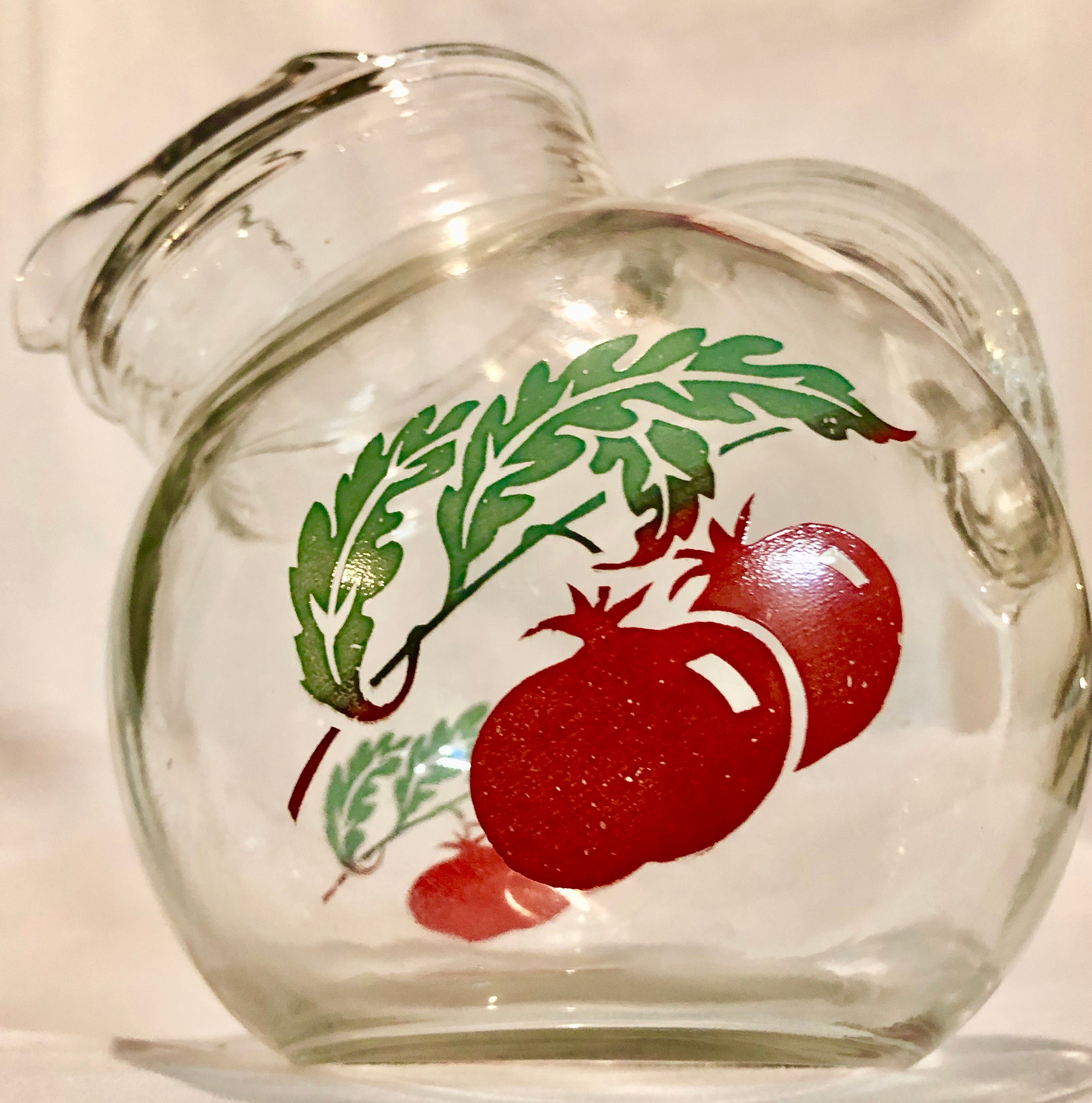 Vintage Midcentury Glass Orange /Tomato Juice Pitcher with Ice Lip