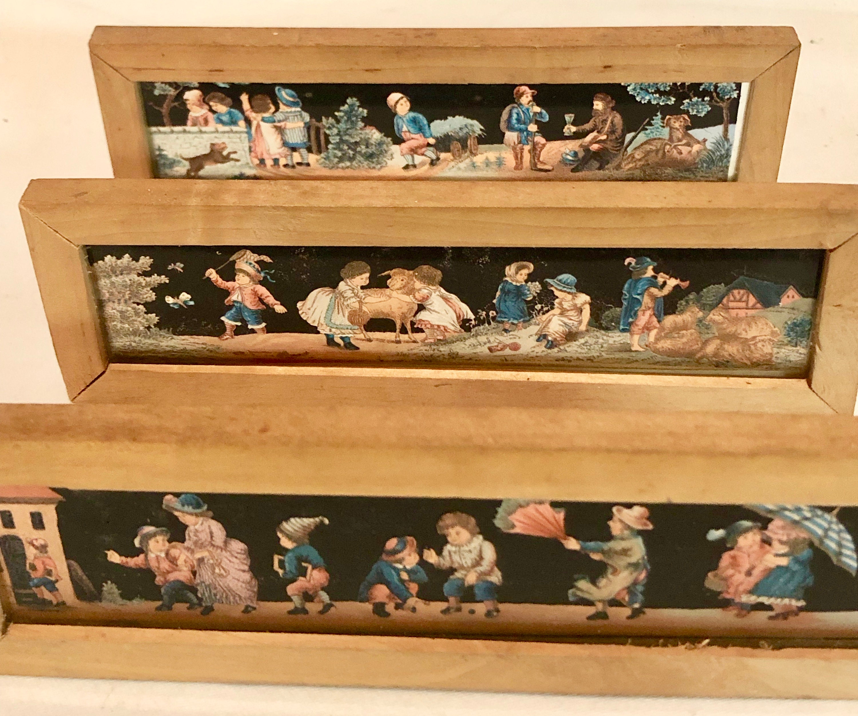 Antique Magic Lantern Slides,'Springtime' Scenes, Hand painted from Germany