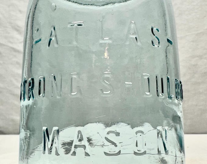 Vintage Atlas Strong Shoulder Mason Canning/Preserve Blue Glass Jar with Original Boyd Zinc/Milk Glass Screw on Lid