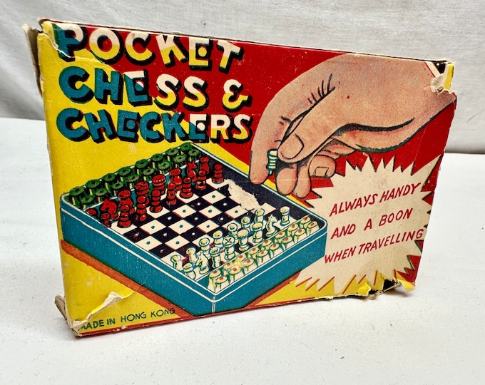 Vintage Travel Pocket Chess/Checkers Game, Made in Hong Kong