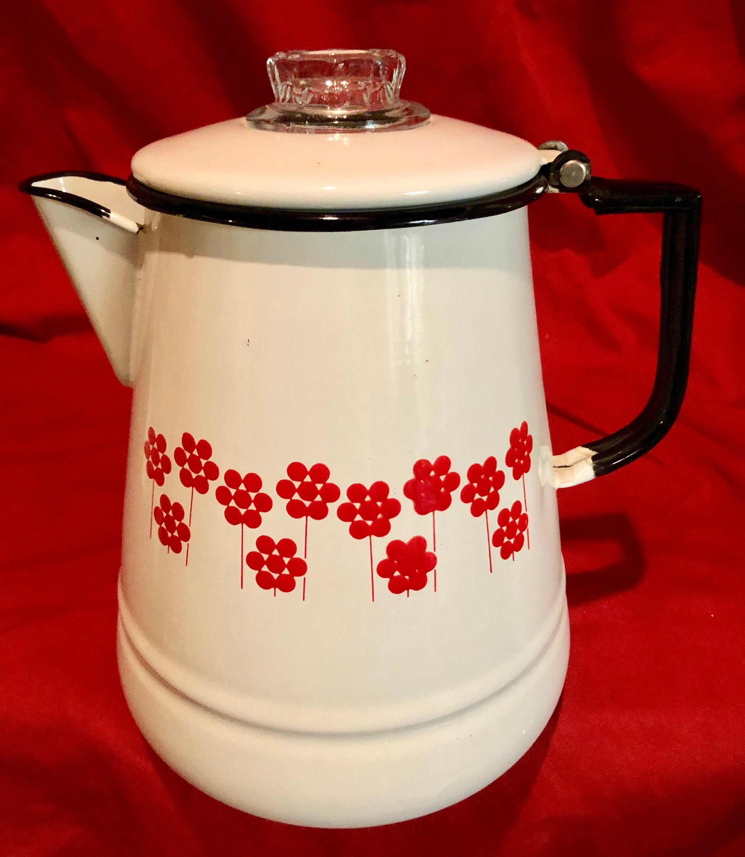 Vintage White Enamelware 16 cup Percolating Coffee Pot
