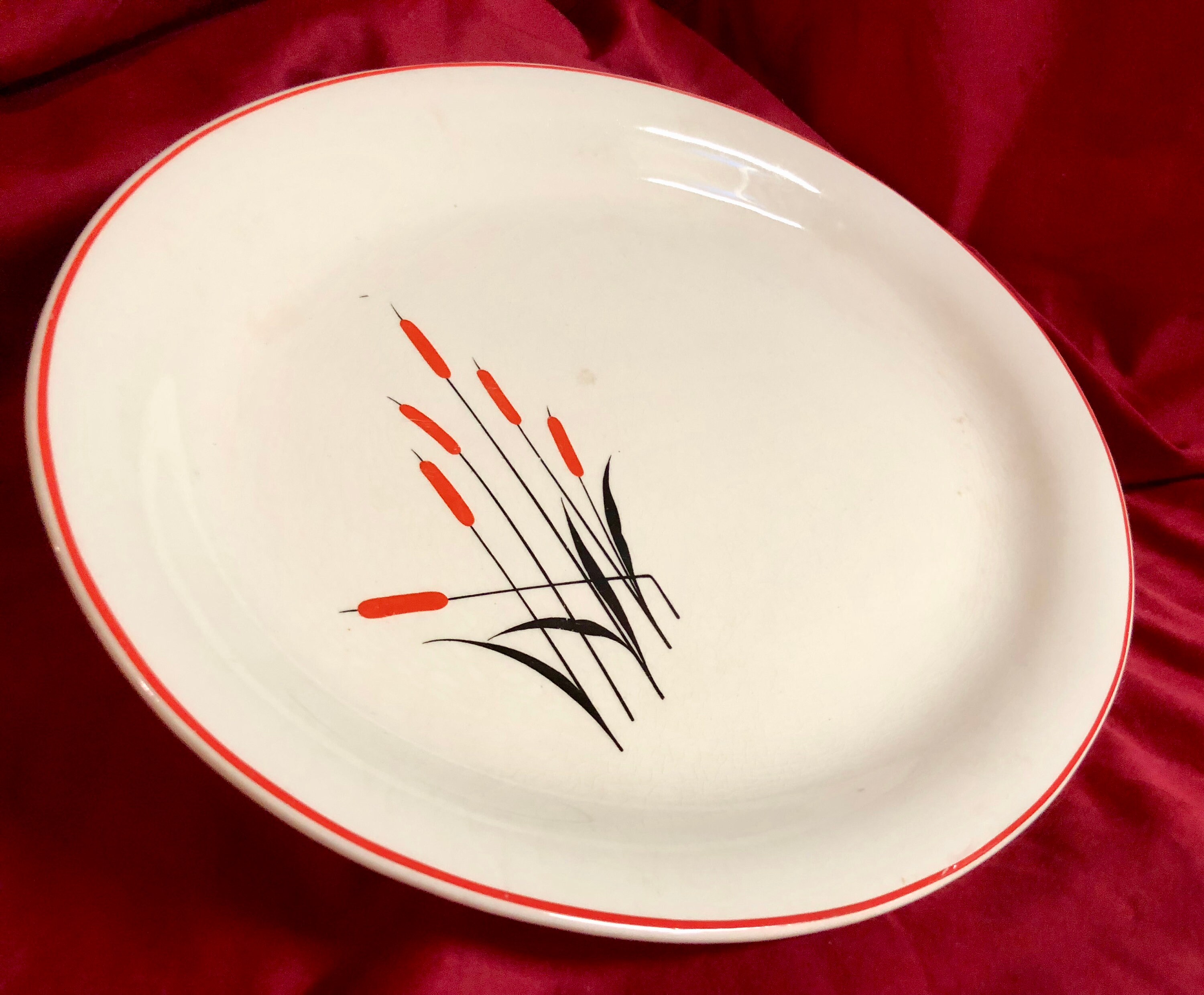 Vintage Midcentury 1930's Cattail Serving Platter by the Universal Pottery Co