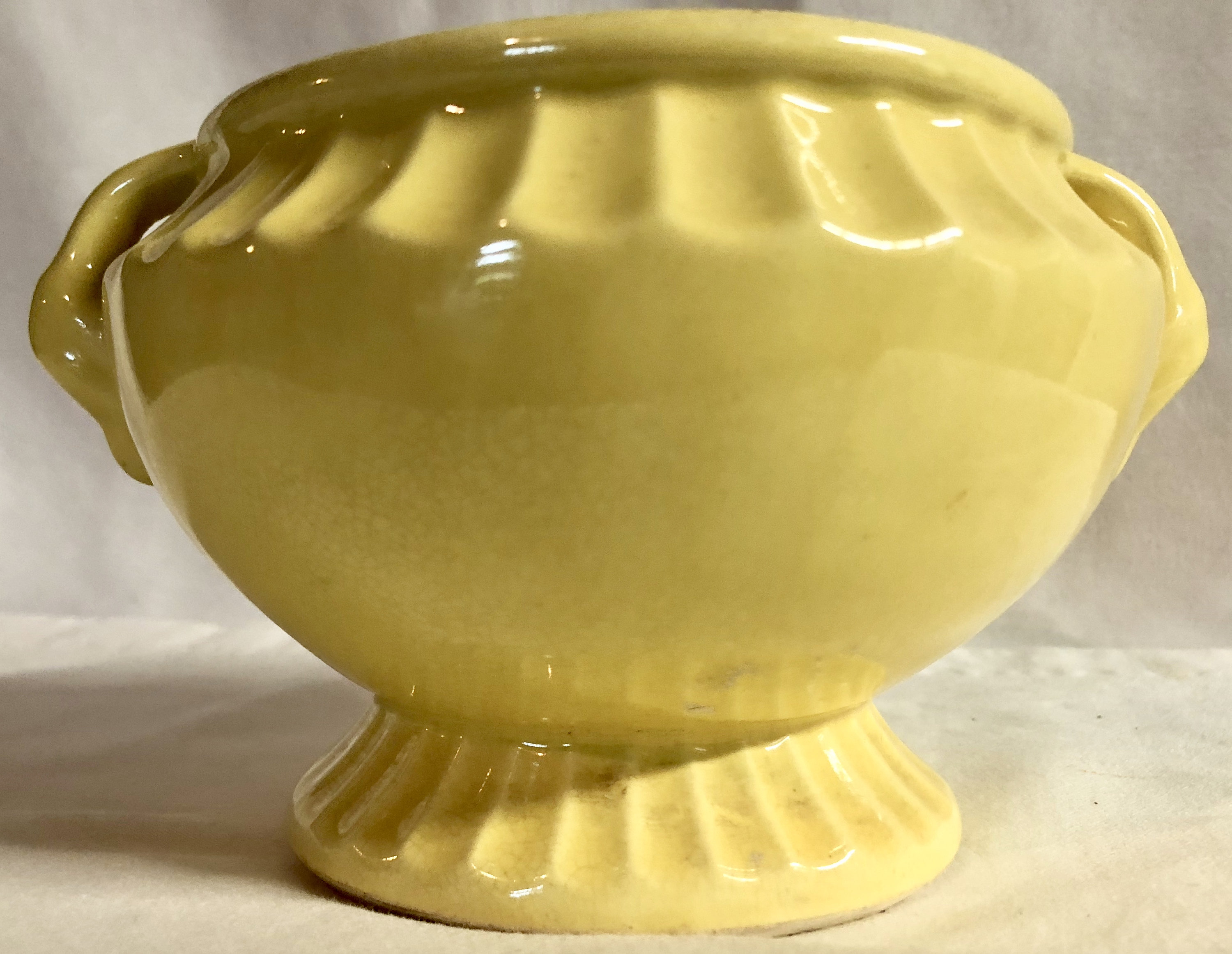 Vintage Glossy Yellow Double Swan Handle American Art Pottery Vase by