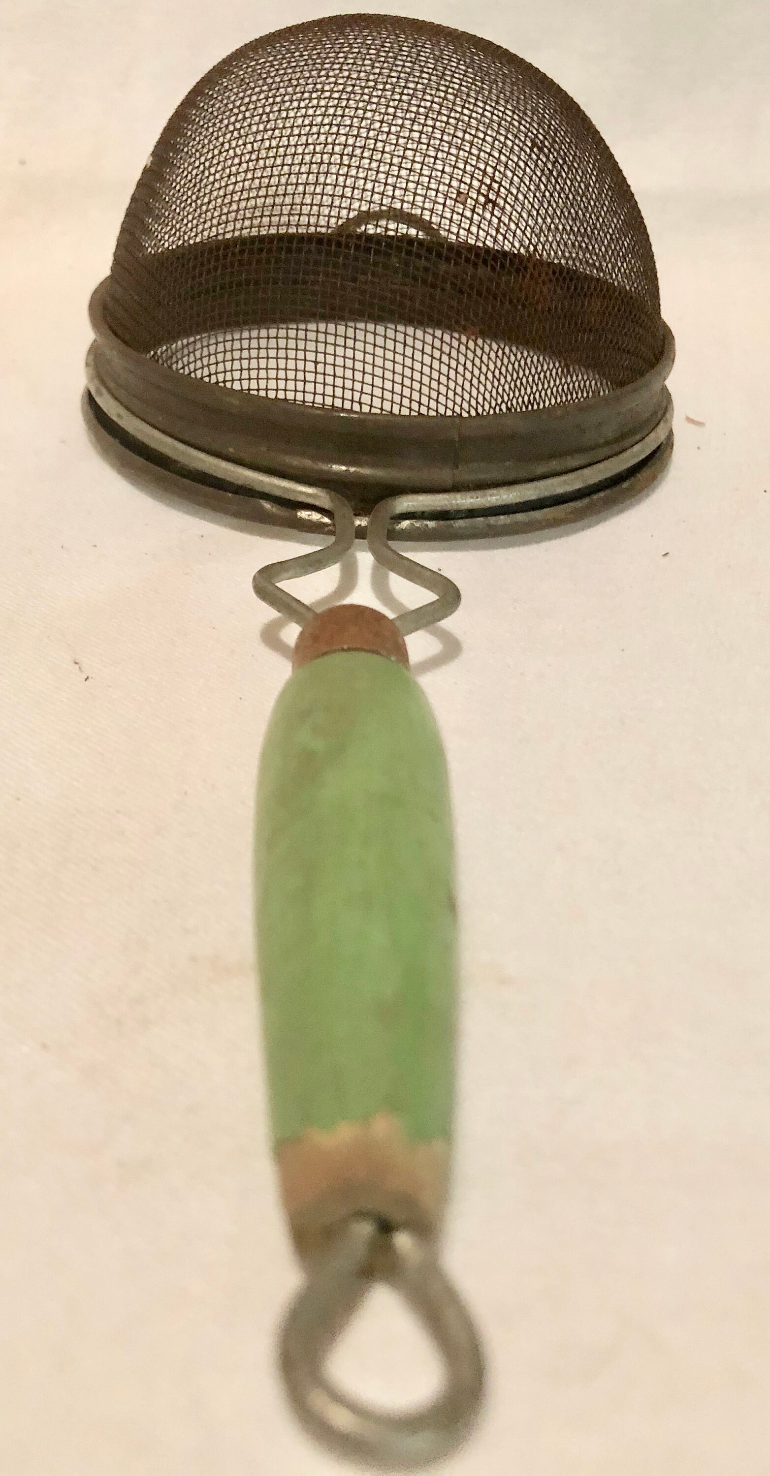 Vintage Midcentury Hand Held Kitchen Strainer with Original Green