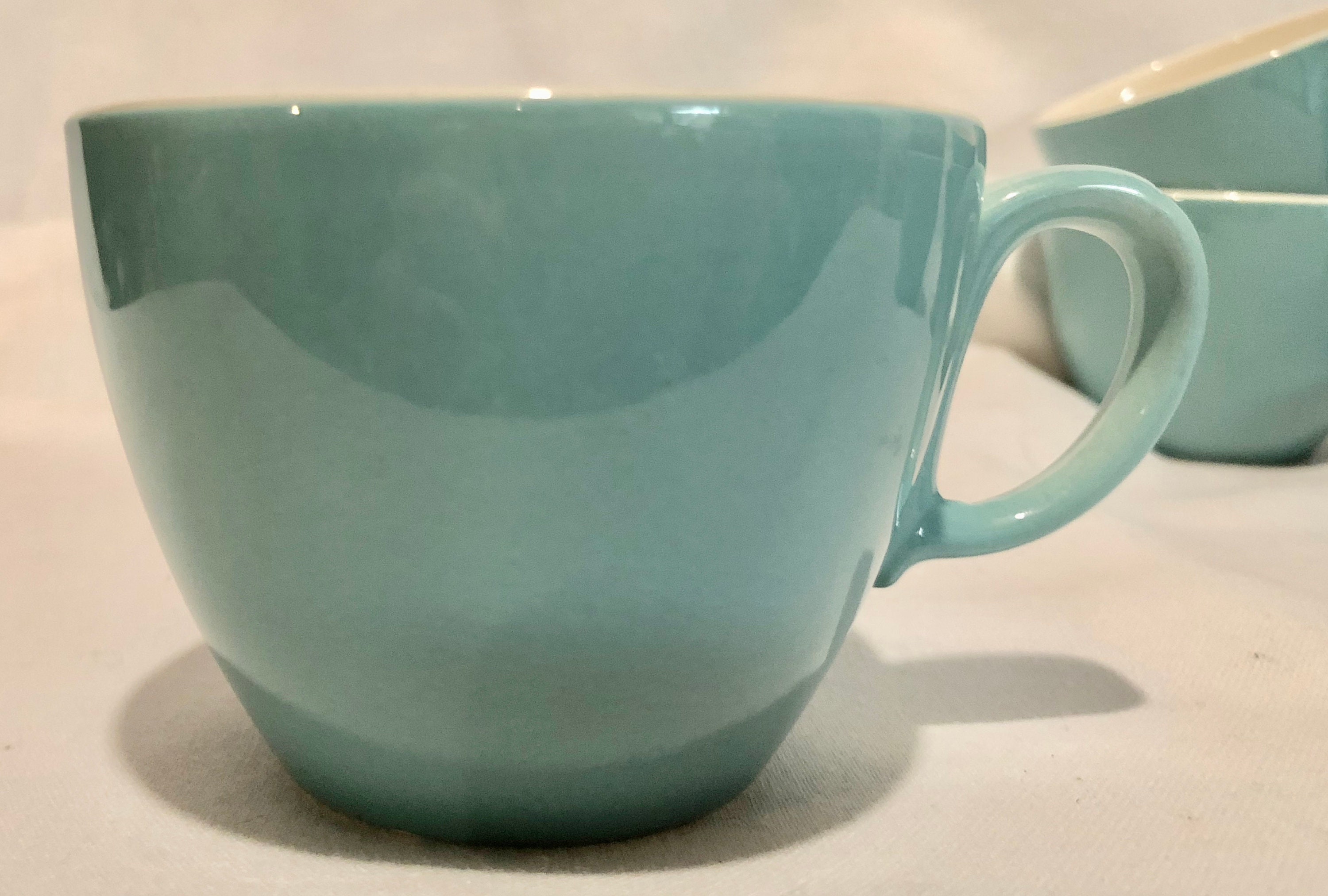 Vintage Midcentury Teal and Cream Colored Coffee Cups Set of Six
