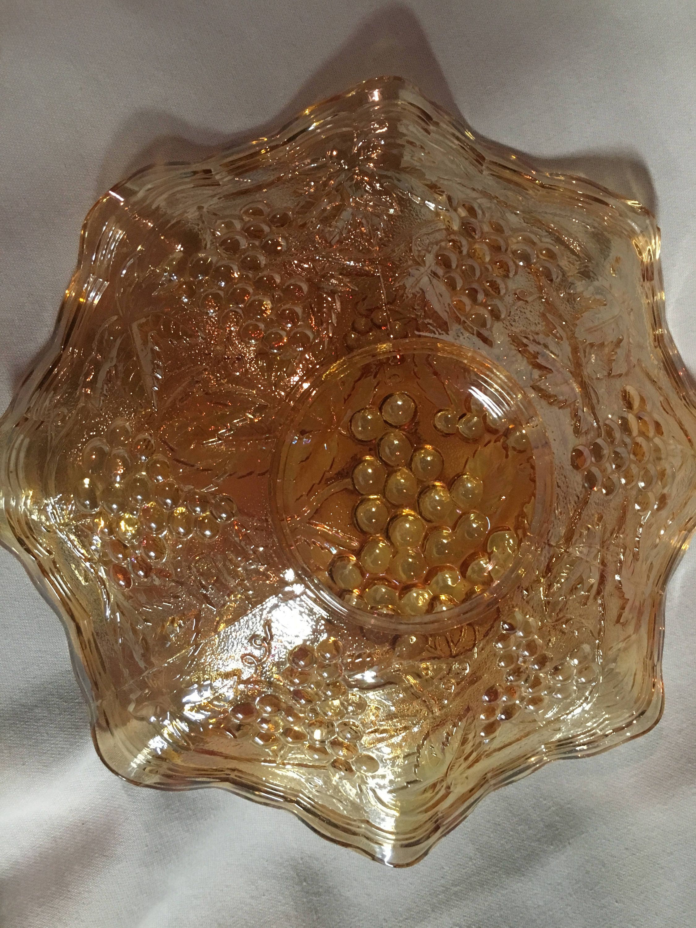 Antique Amber Carnival Glass Vines & Grapes Dish