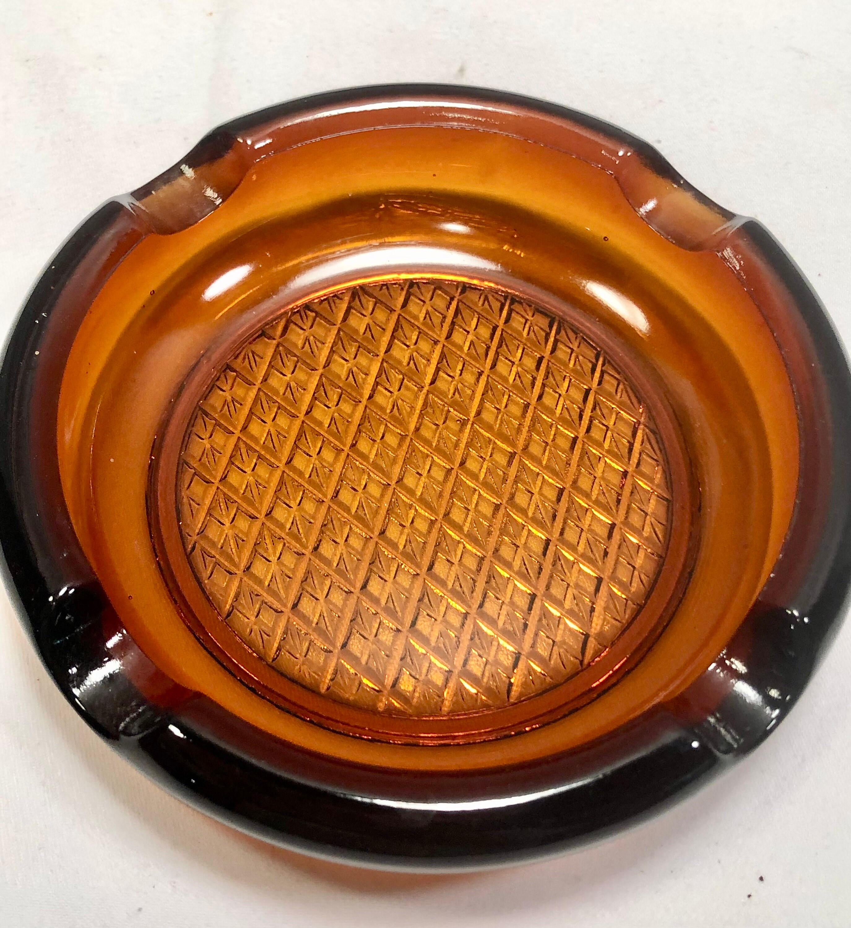 Vintage Large Amber Glass Ashtray