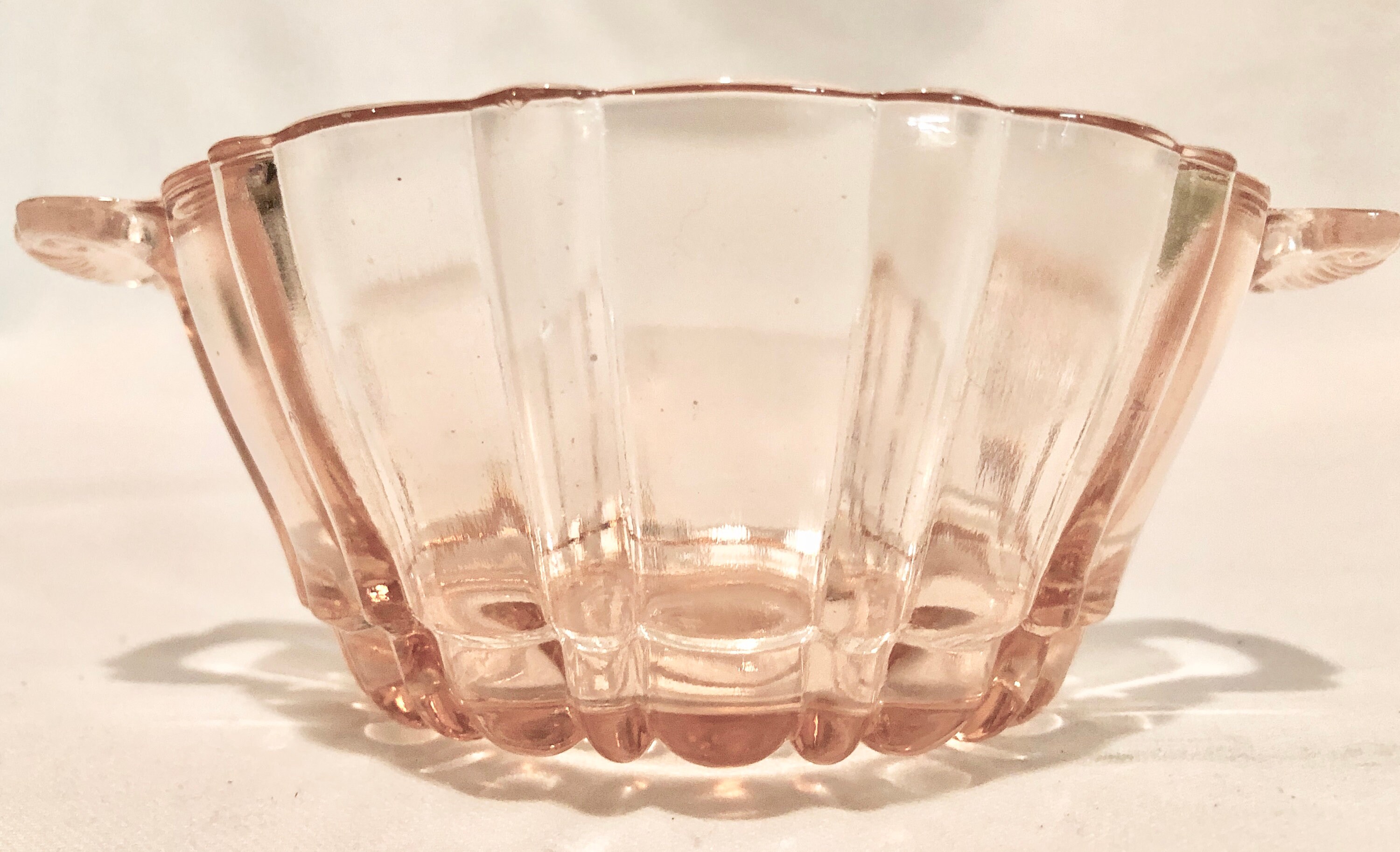 Blush Pink Depression Glass 'Oysters and Pearls' Two Handled Compote