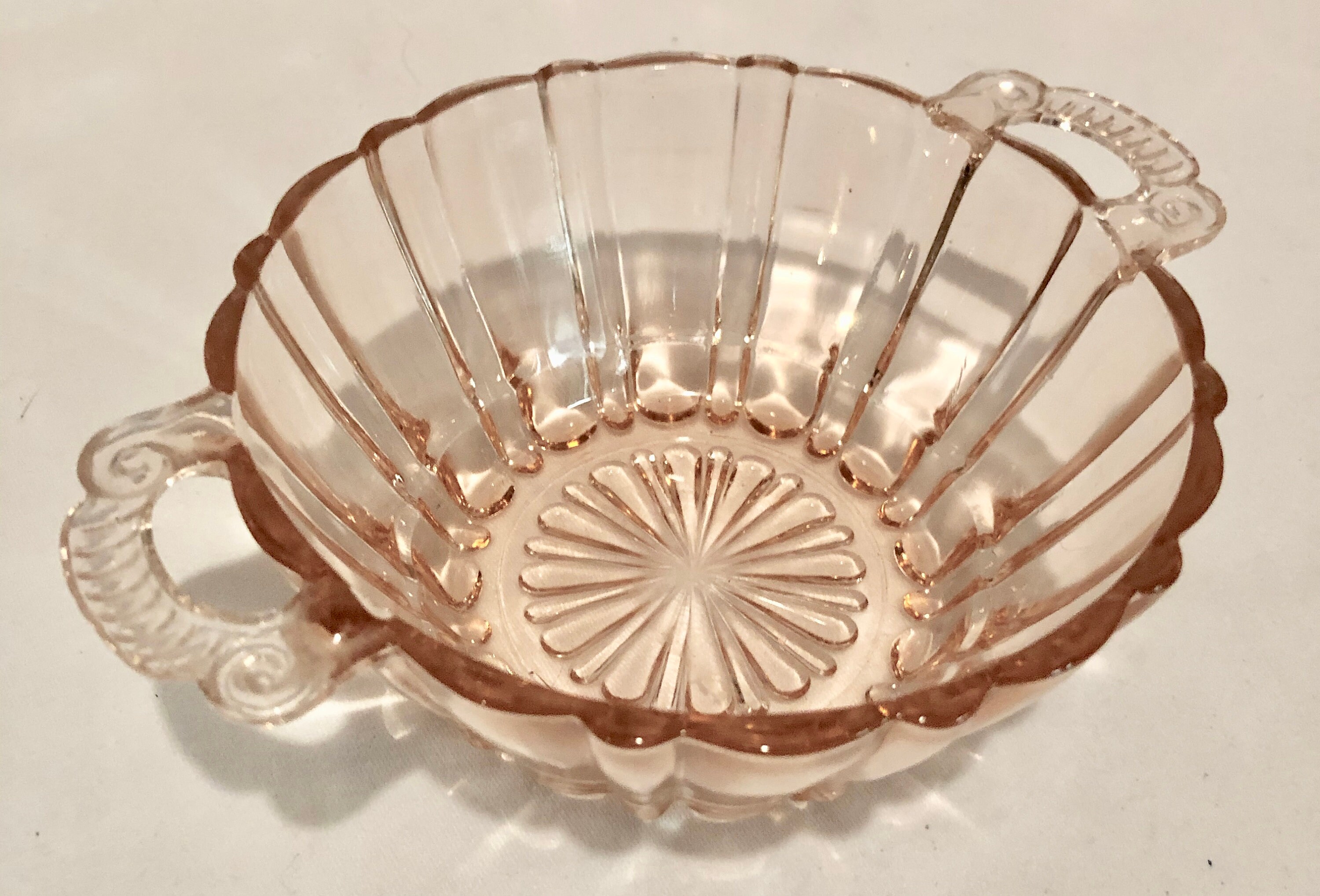 Blush Pink Depression Glass 'Oysters and Pearls' Two Handled Compote