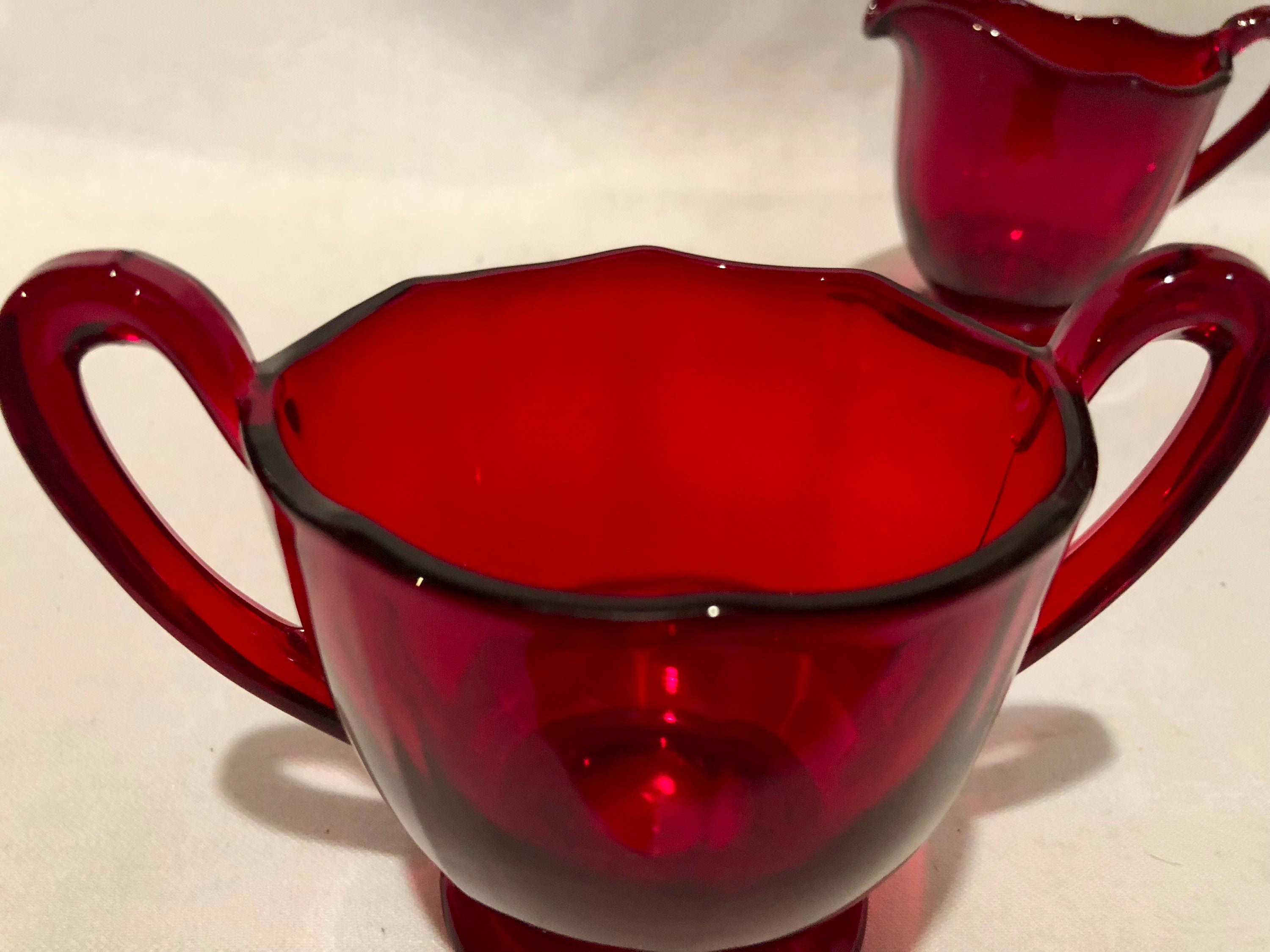 Antique Ruby Red Depression Glass Cream And Sugar Set Antique Ruby Red Depression Glass Cream And Sugar Set