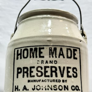 Antique H A Johnson, Boston Mass Homemade Preserves Stoneware Crock