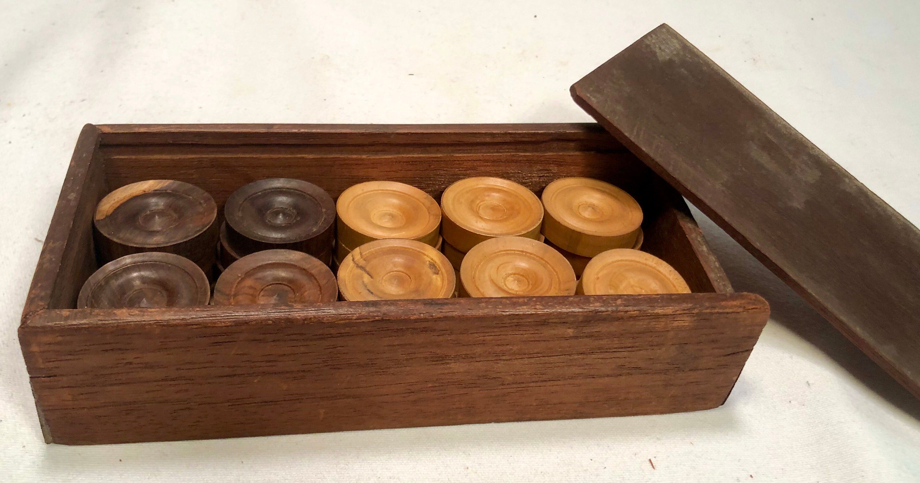 Vintage Box of Wooden Checkers, 30 Piece Set, Circa 1920