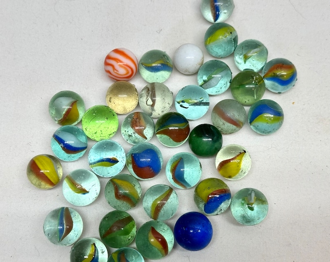 Vintage Glass Cat Eye Marbles-Set of 36