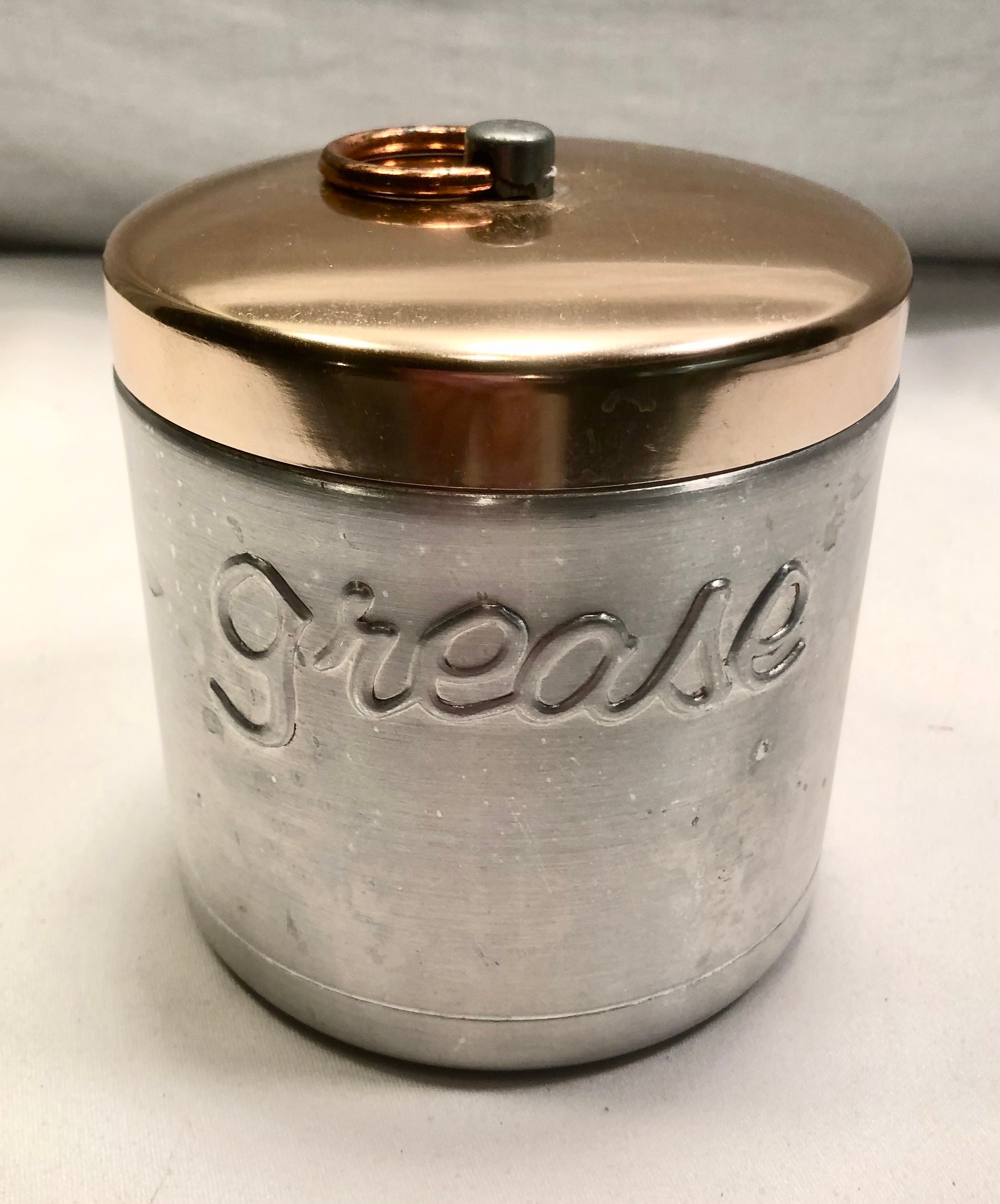 Vintage Aluminum/Copper Grease Storage Container/Canister with Strainer