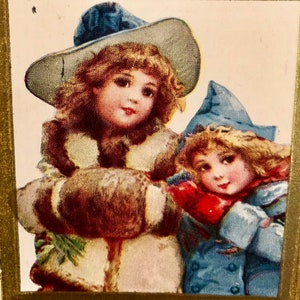 Vintage Used Christmas Postcard  with Sweet Victorian Young Girls and Poinsettias Circa 1912