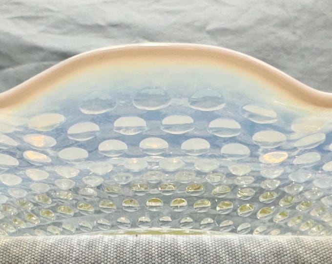 Vintage Fenton Moonstone Opalescent Hobnail Depression Glass Serving Plate/Dish with White Milk Glass Ruffled Edge