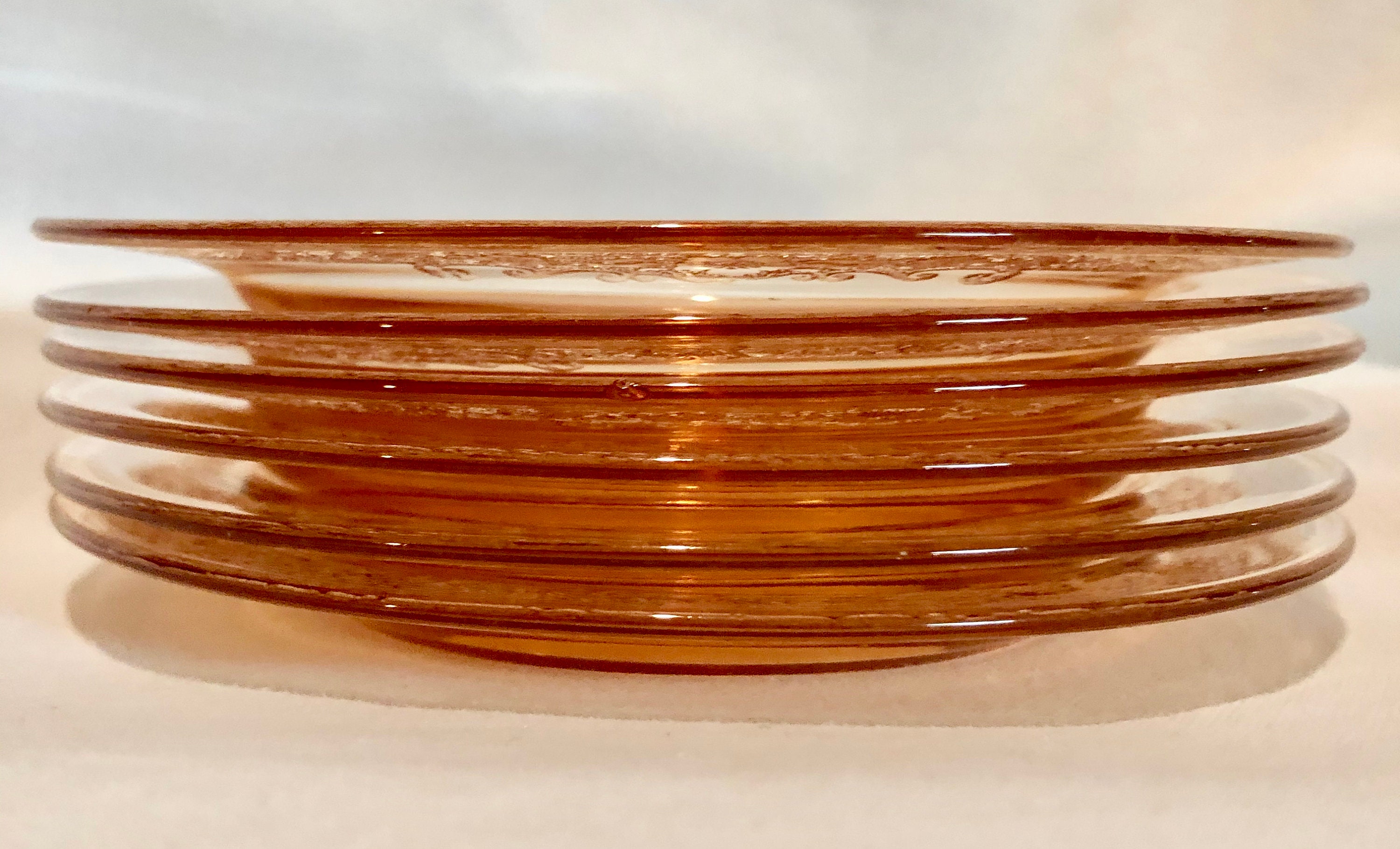 Vintage Amber Art Nouveau Floral Depression Glass Dessert/Luncheon