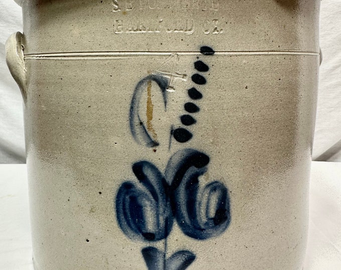 Antique SB Bosworth,Hartford,Ct 4 Gallon Stoneware Crock with Blue Cobalt Flower Design