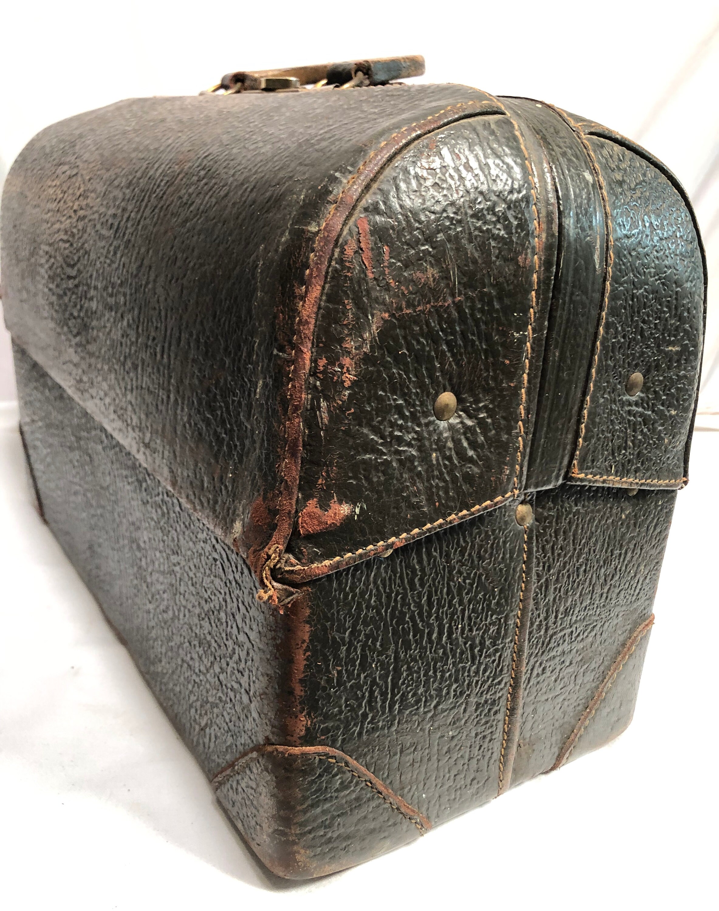 Vintage Black Leather Medical Bag, Emdee by Schell, Patent No 2293363